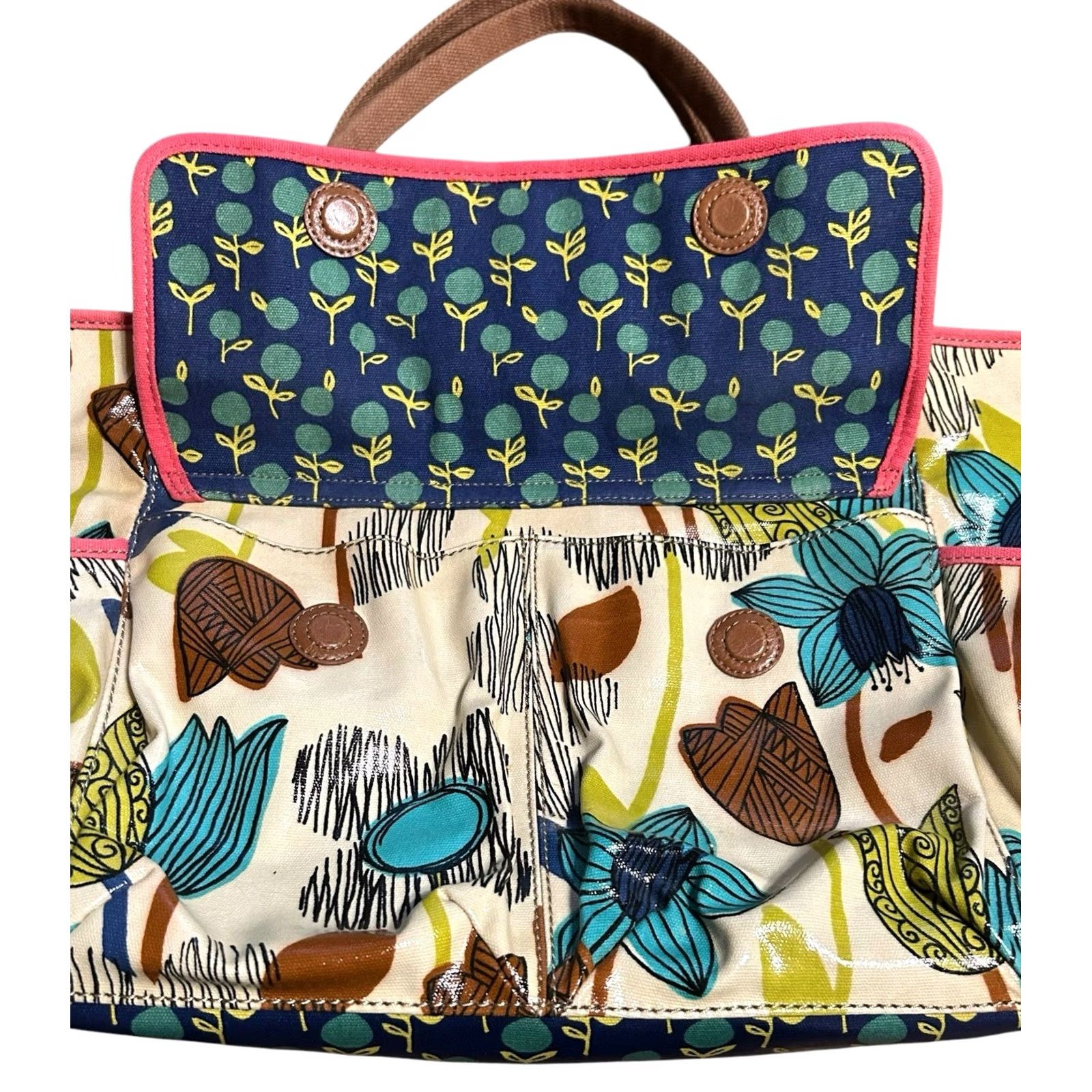 Fossil Fossil Key Per Diaper Bag XL Tote Coated Canvas Taupe Beige Leaf Flower Women's Tote, Floral, Boho, Classic, Colorful Size L / US 10 / IT 46 - 6 Thumbnail