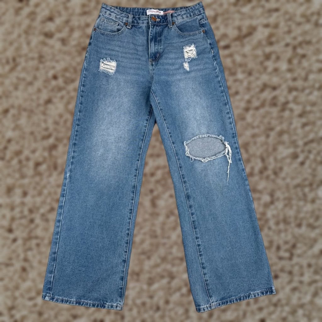 Vintage Denim Blvd Jeans Women 28 Blue Distressed High Rise Wide-Leg 28x29 Cotton Blend 5-Pocket Denim Jeans Womens Vintage No Size 28" / US 6 / IT 42 - 1 Thumbnail