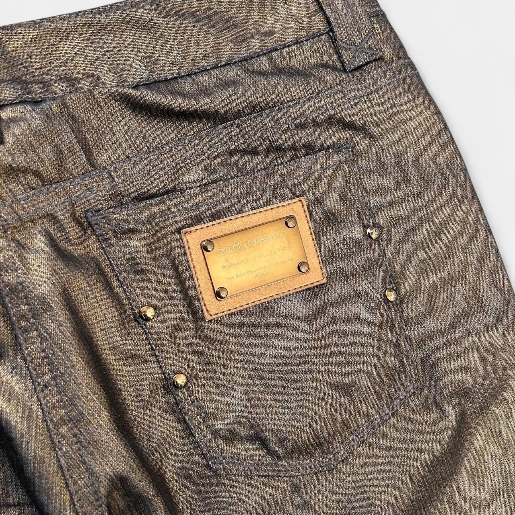 Dolce & Gabbana Dolce & Gabbana Metallic Gold Straight Leg Pants Size US 31 - 7 Thumbnail