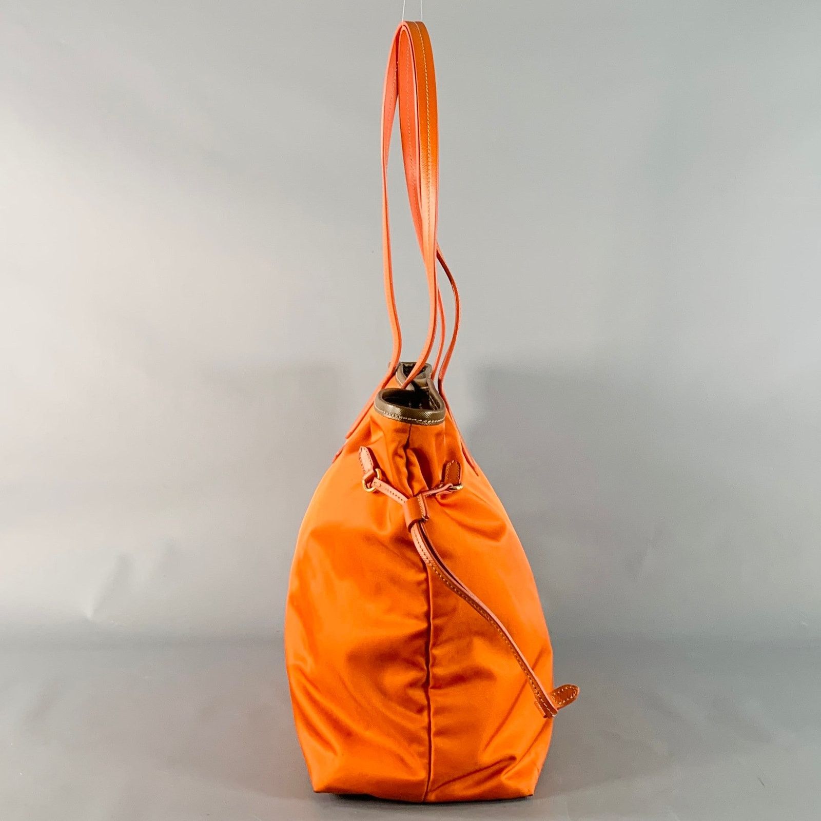 Prada PRADA Orange Gold Saffiano Nylon Leather Trim Tote Handbag Size ONE SIZE - 5 Thumbnail