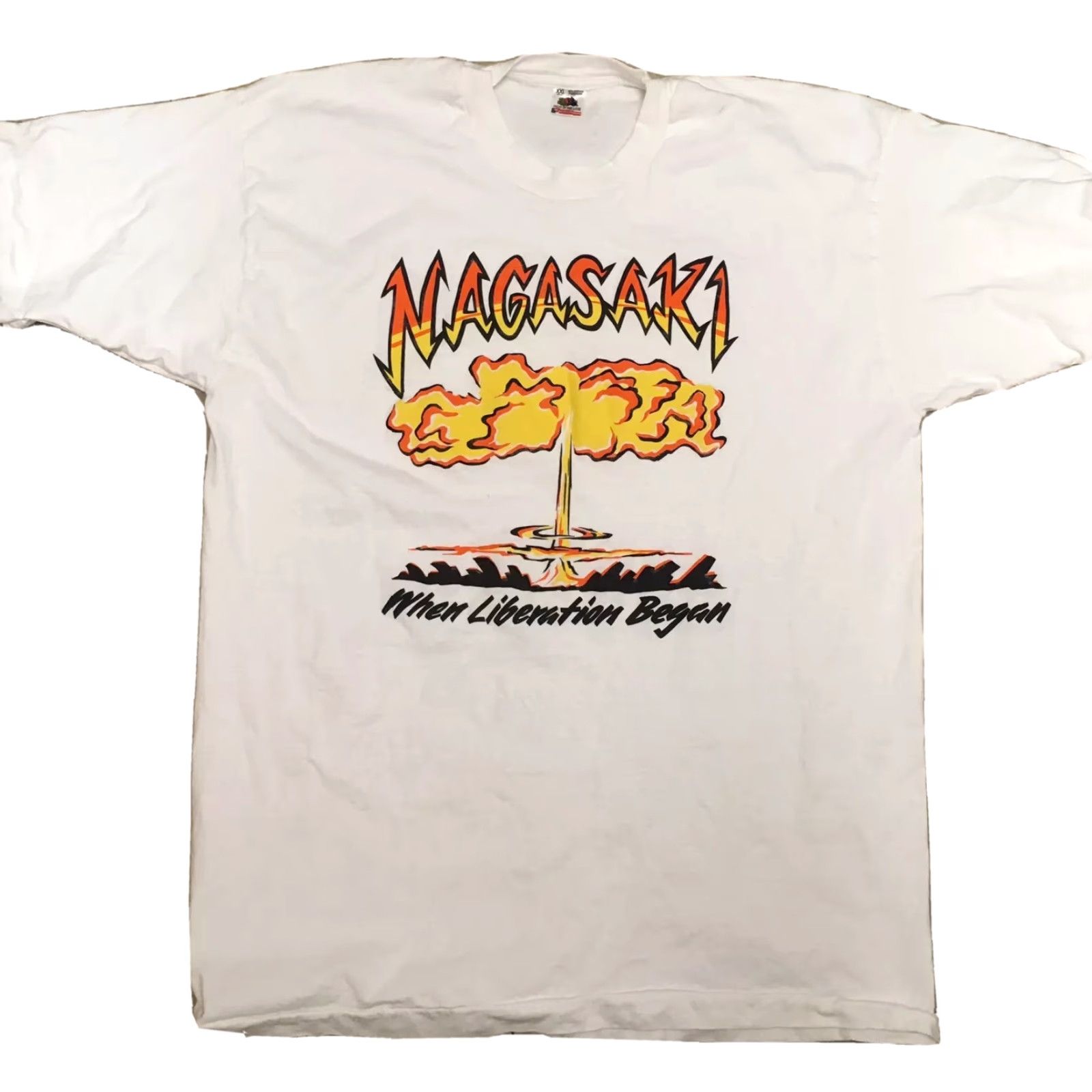Fruit Of The Loom VINTAGE Nagasaki When Liberation Began T Shirt XXL White Graphic Tee 100% Cotton Fruit of the Loom Short Sleeve Mens Womens? Size US XXL / EU 58 / 5 - 3 Thumbnail