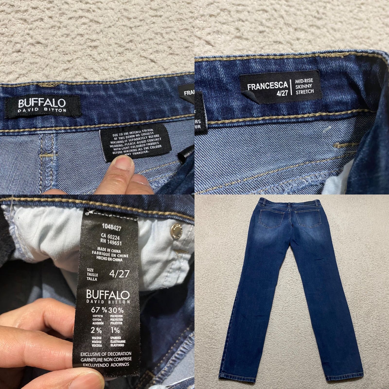 Buffalo David Bitton Buffalo Jeans Womens 4 Blue Denim Francesca Mid Rise Skinny Stretch Shirt Womens Jeans 4 Blue Denim 5-Pocket Skinny 30in Inseam Mens? Size 27" / US 4 / IT 40 - 8 Thumbnail