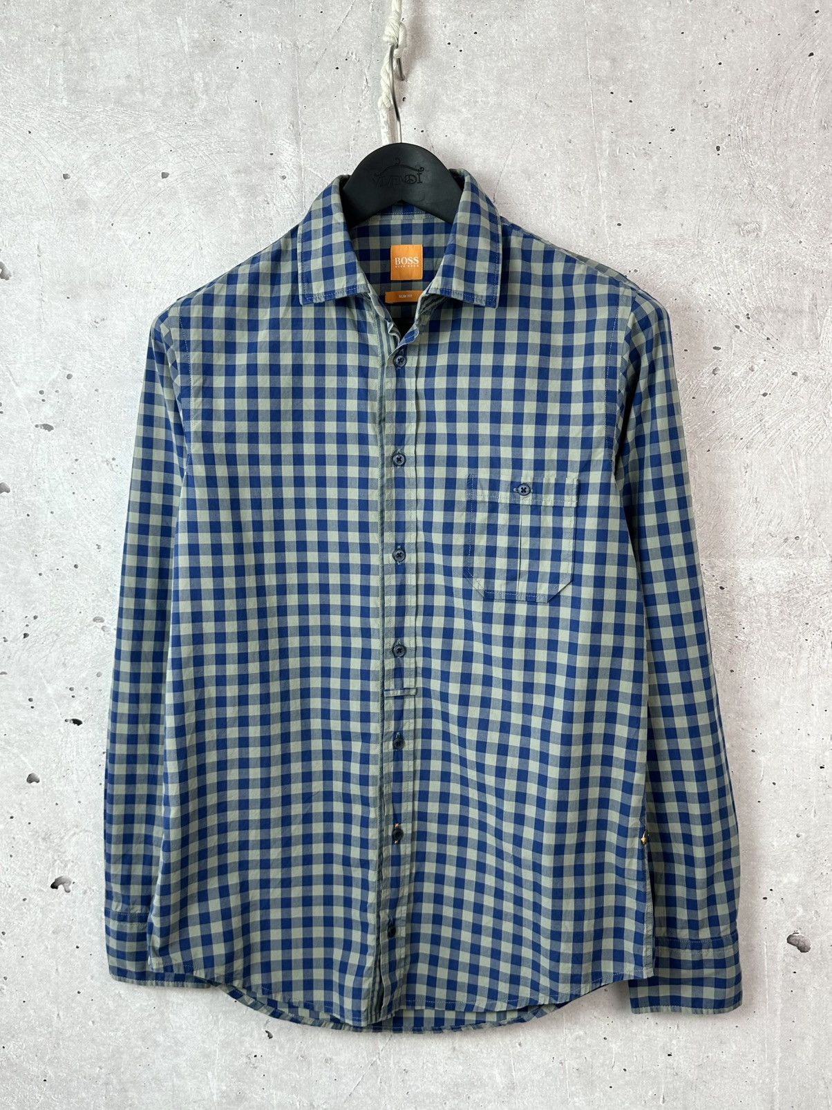 Hugo Boss Boss Orange Slim Fit Grey-Blue Cotton Check Men’s Shirt Size US S / EU 44-46 / 1 - 1 Thumbnail
