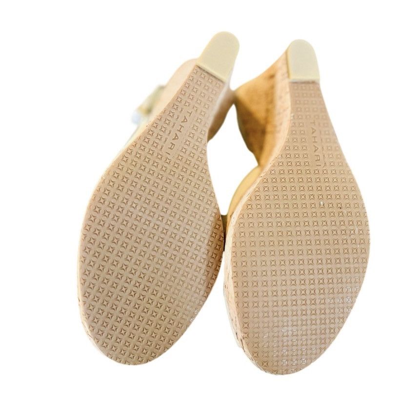Elie Tahari Tahari Beige Canvas Cork Wedge Slingback Peep Toe Heels 9M Size US 9 / IT 39 - 4 Thumbnail