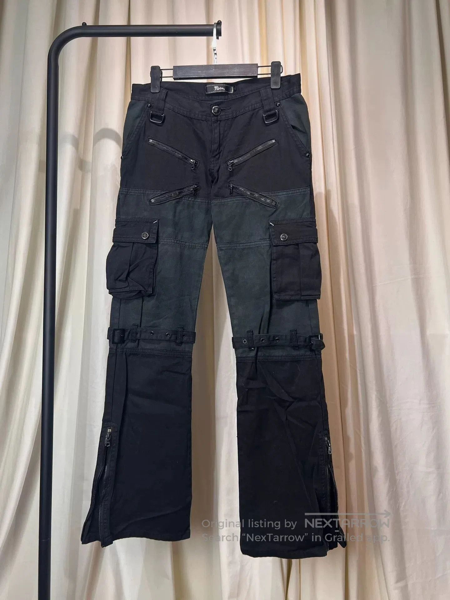 MIDNIGHT RODEO dark avant-garde cargo pants with zippers. Size US 32 / EU 48 - 1 Thumbnail