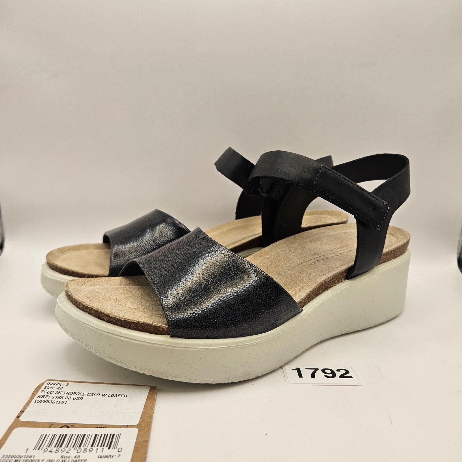 Ecco ECCO WOMEN'S 41 FLOWT WEDGE LEATHER CORK HEELED SANDAL BLACK Size US 10.5 / IT 40.5 - 1 Thumbnail