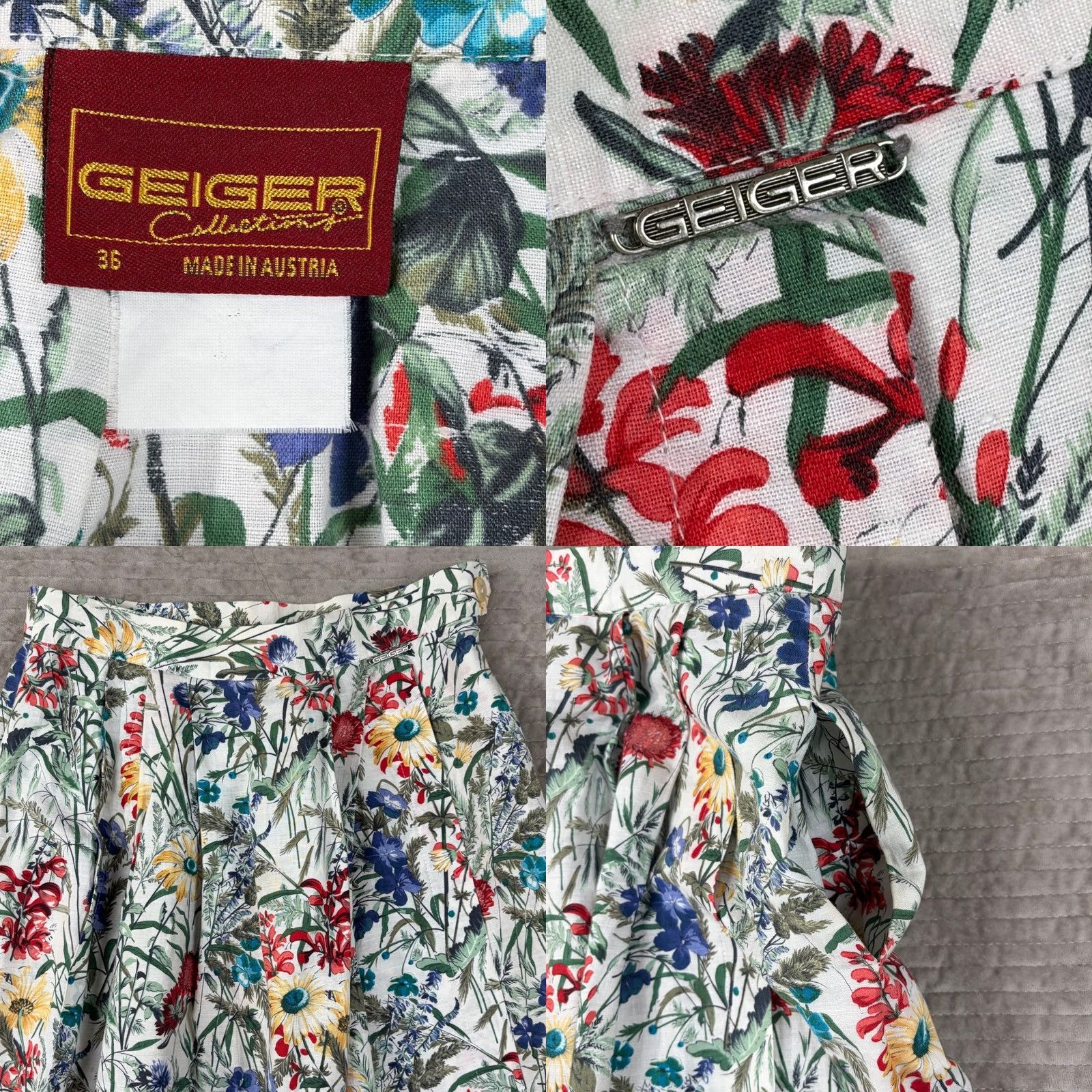 Vintage Geiger Collections Floral Midi Skirt - Austria Wildflower Botanical Sz 36 Size 25" / US 0 / IT 36 - 8 Thumbnail
