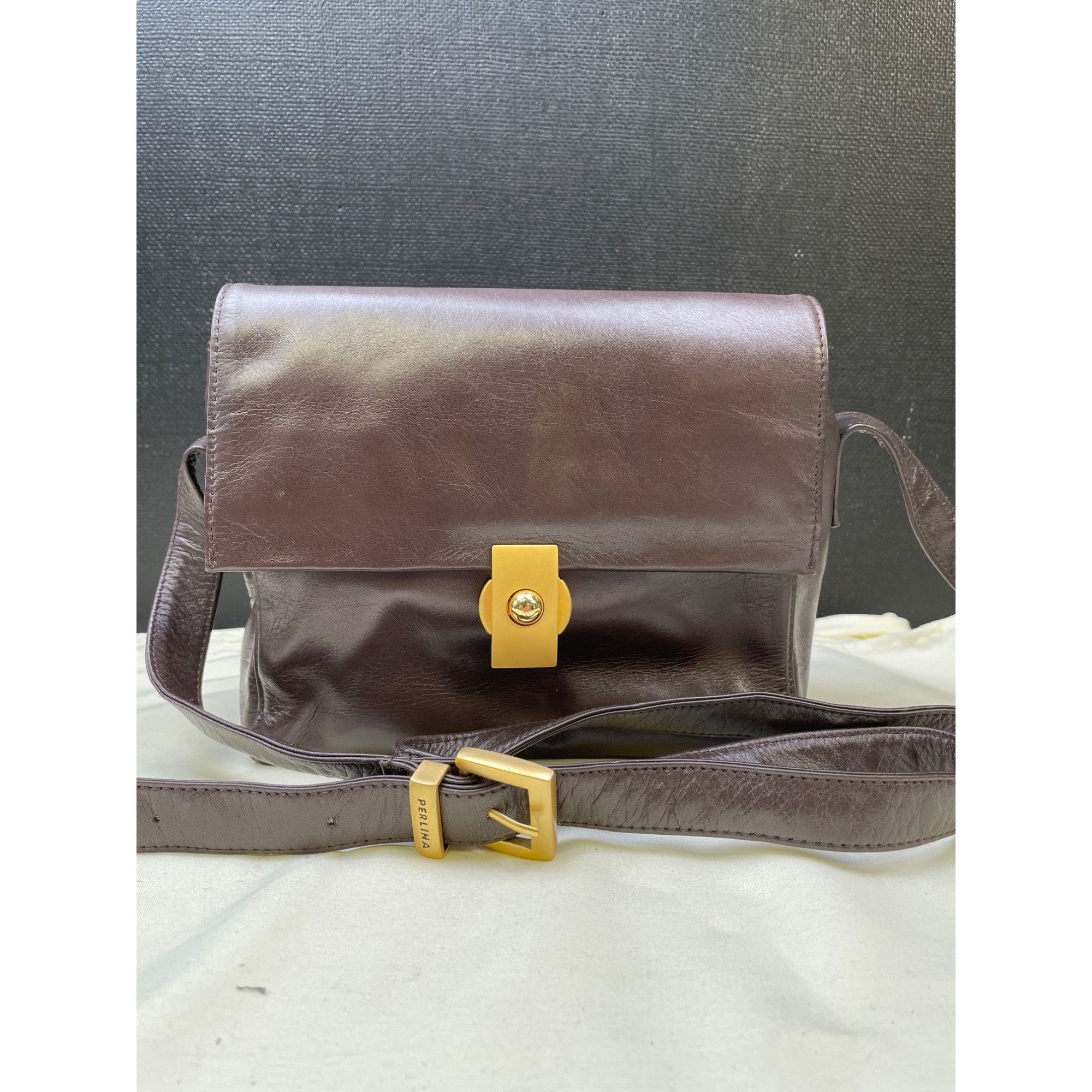 Other Perlina New York Womens Brown Leather Handbag Crossbody Purs Size ONE SIZE - 1 Thumbnail