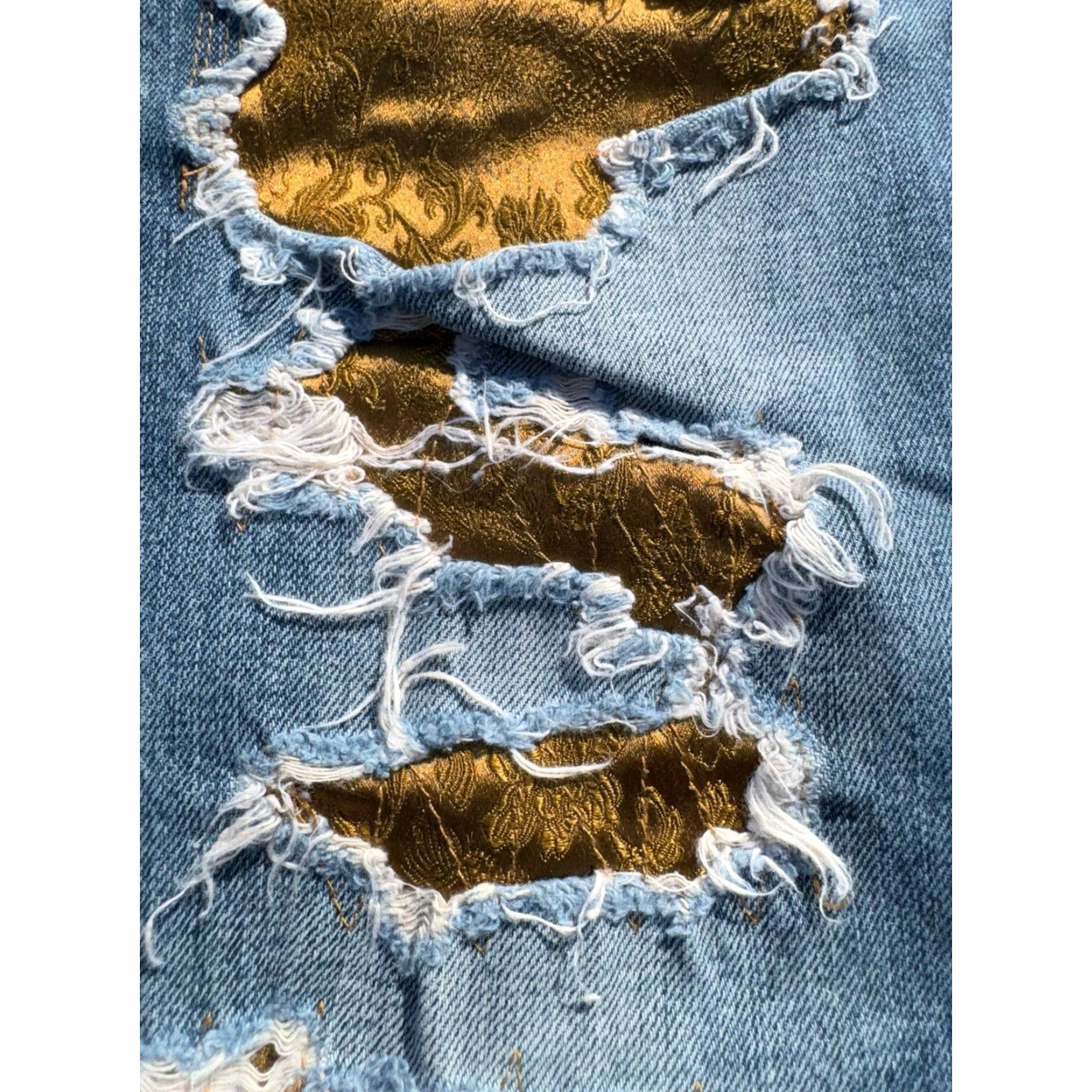 Vintage VINTAGE China Jeans 90s Distressed Repaired Embroidered Satin Selvedge Sz 32 Men Blue Straight Size US 32 / EU 48 - 4 Thumbnail