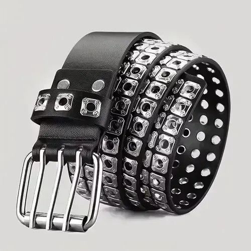 Silver Triple Line Square Rivet Belt Accessories