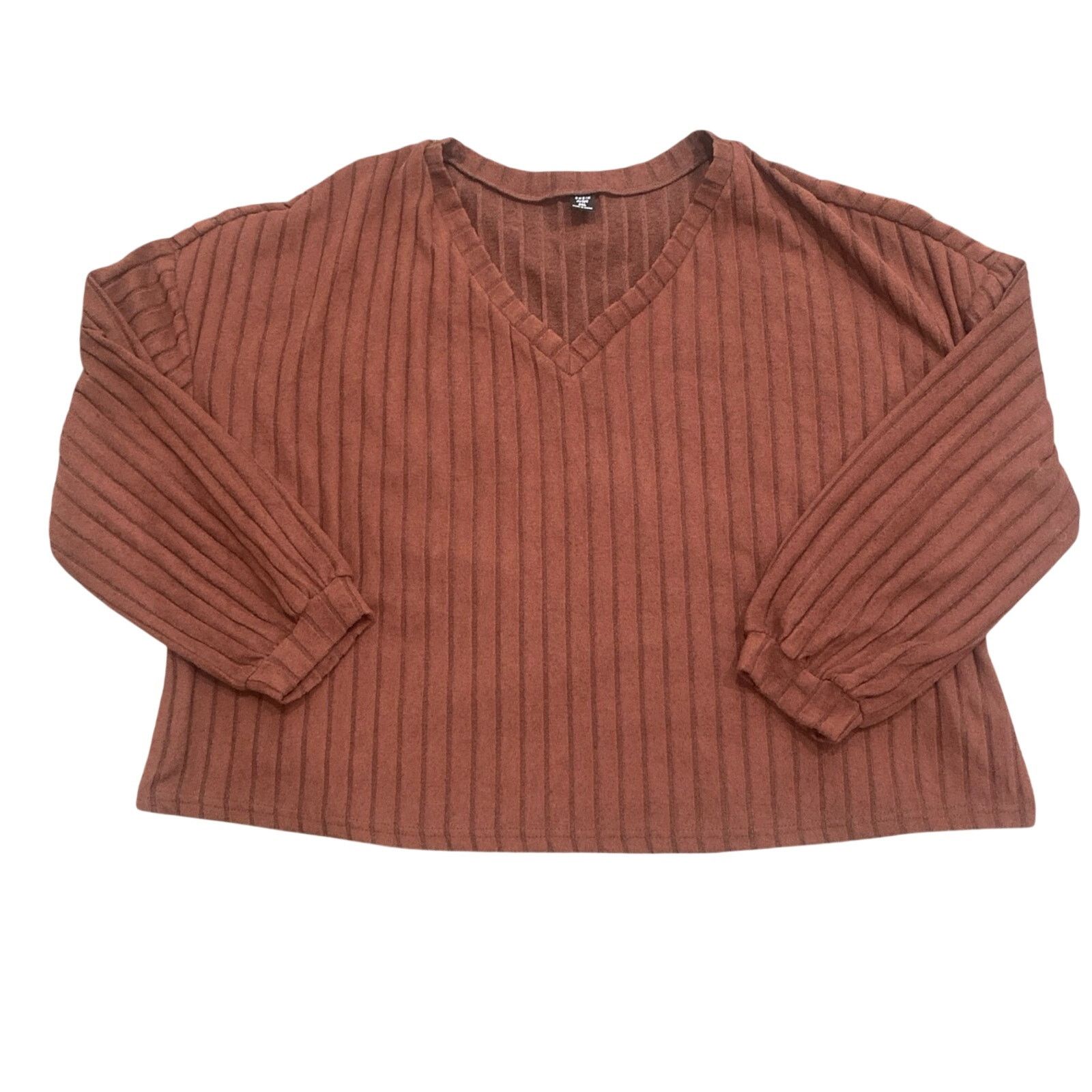 Shein Long Sleeve V-Neck Top in Brown, Size 3XL Size 3XL / US 20-22 - 1 Thumbnail