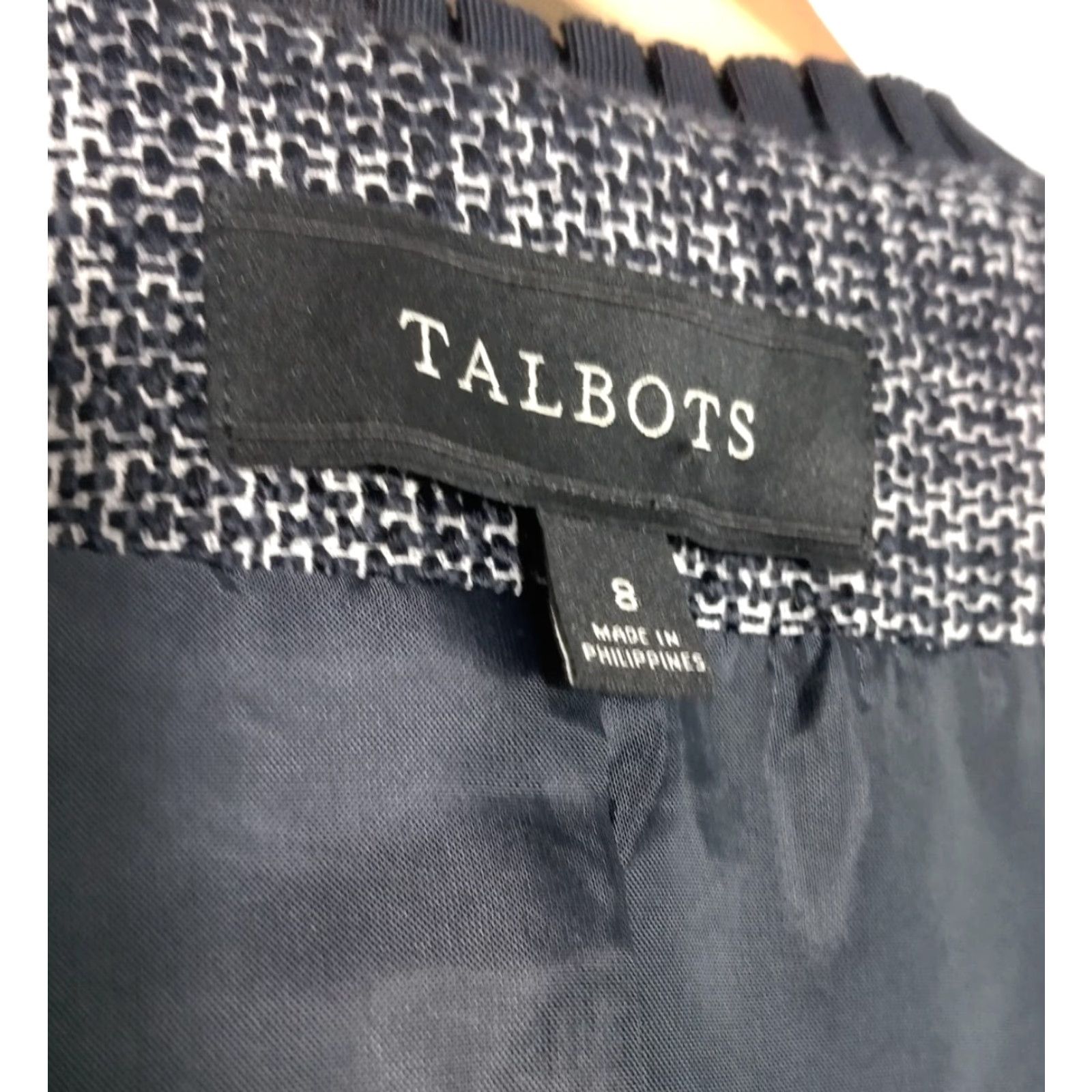 Talbots VINTAGE Talbots Blazer Jacket Women Size 8 Navy Blue Tweed Lined Buttoned Four-Button Ruffled Trim Professional Church Business 90s Women Size M / US 6-8 / IT 42-44 - 4 Thumbnail