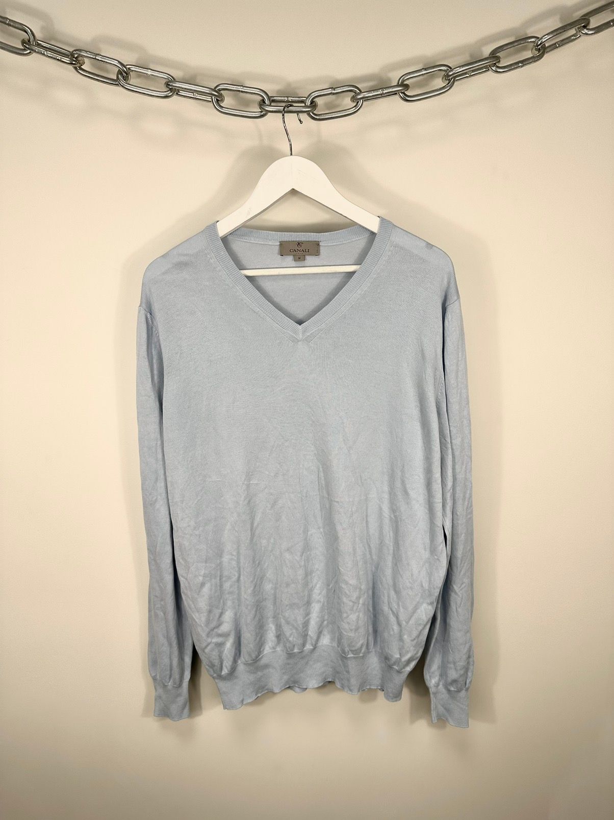 Pre-owned Canali X Italian Designers Vintage Canali Sweater Luxury Cardigan Sweatshirt Crewneck In Light Blue