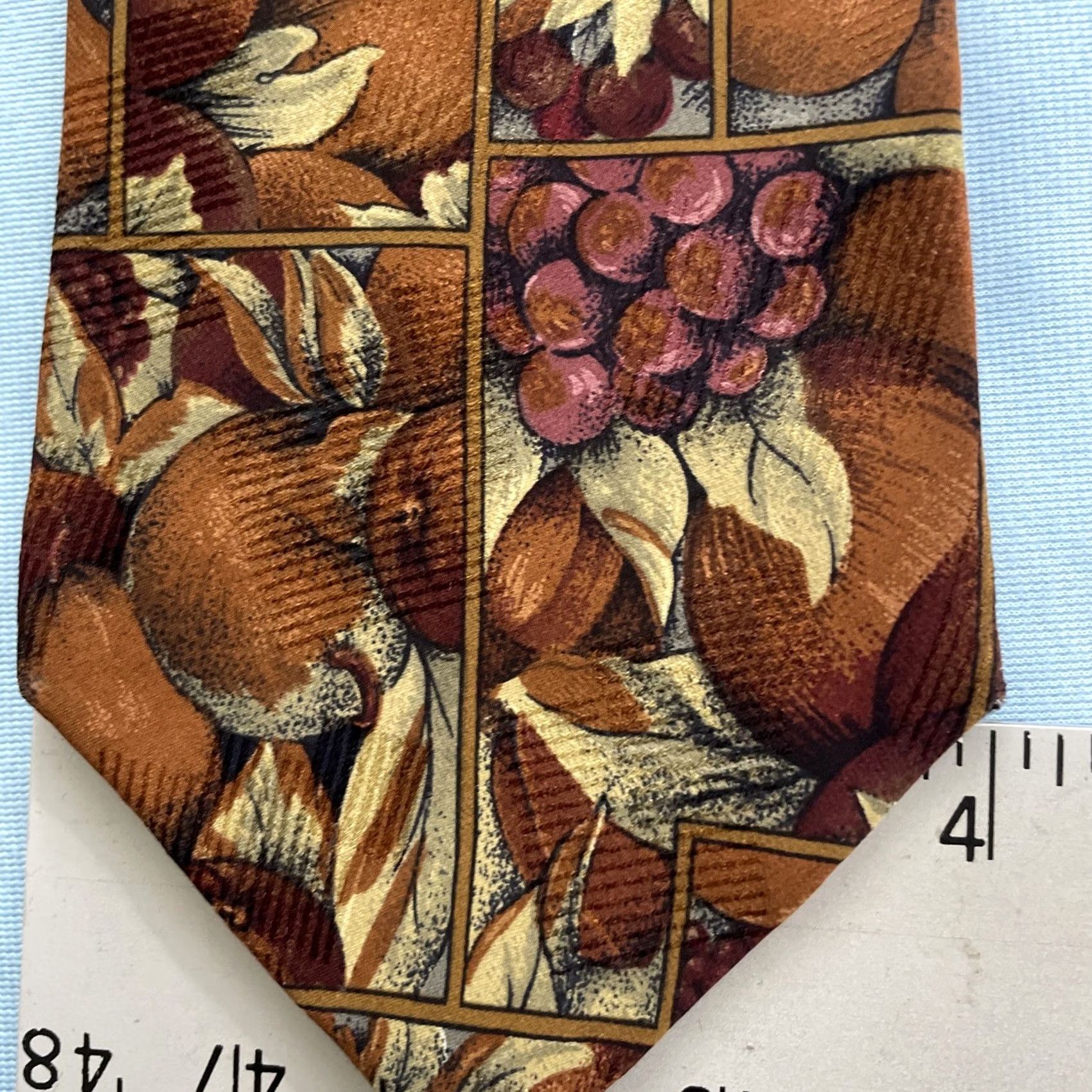 Vintage VINTAGE Necktie LDM Italy Silk Baroque Grapes Figs Pears Wedding Brown Red 4x59 Men Tie Size ONE SIZE - 7 Thumbnail
