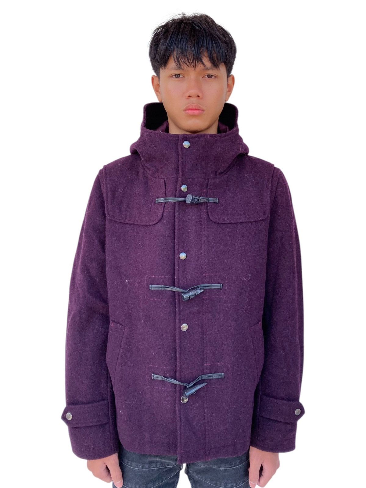 2000s Tornado Mart - Red Wine Horn Button Wool Jacket