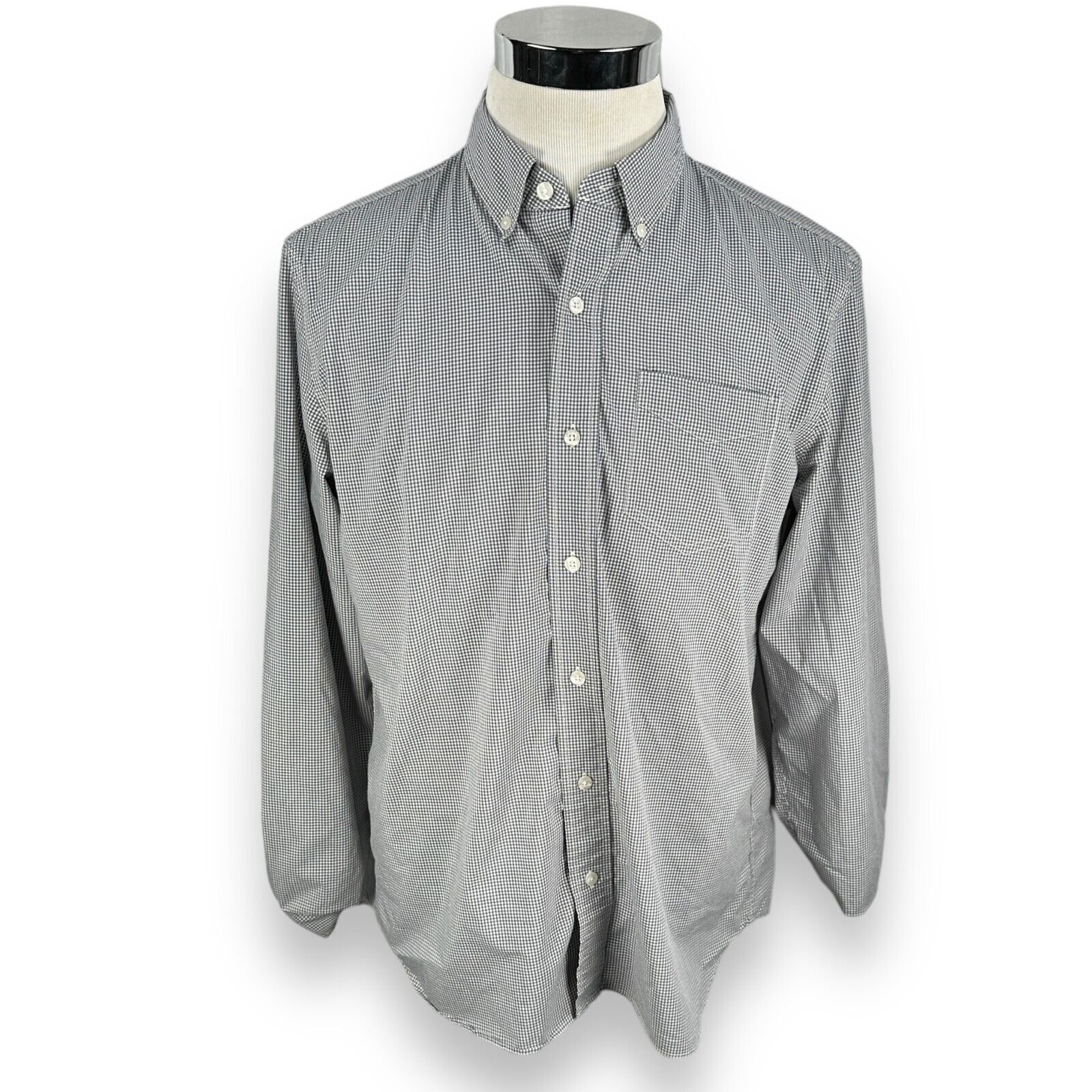 L.L. Bean LL Bean Shirt Men Large Gray Pale Blue Micro Gingham Cotton Size US L / EU 52-54 / 3 - 1 Thumbnail