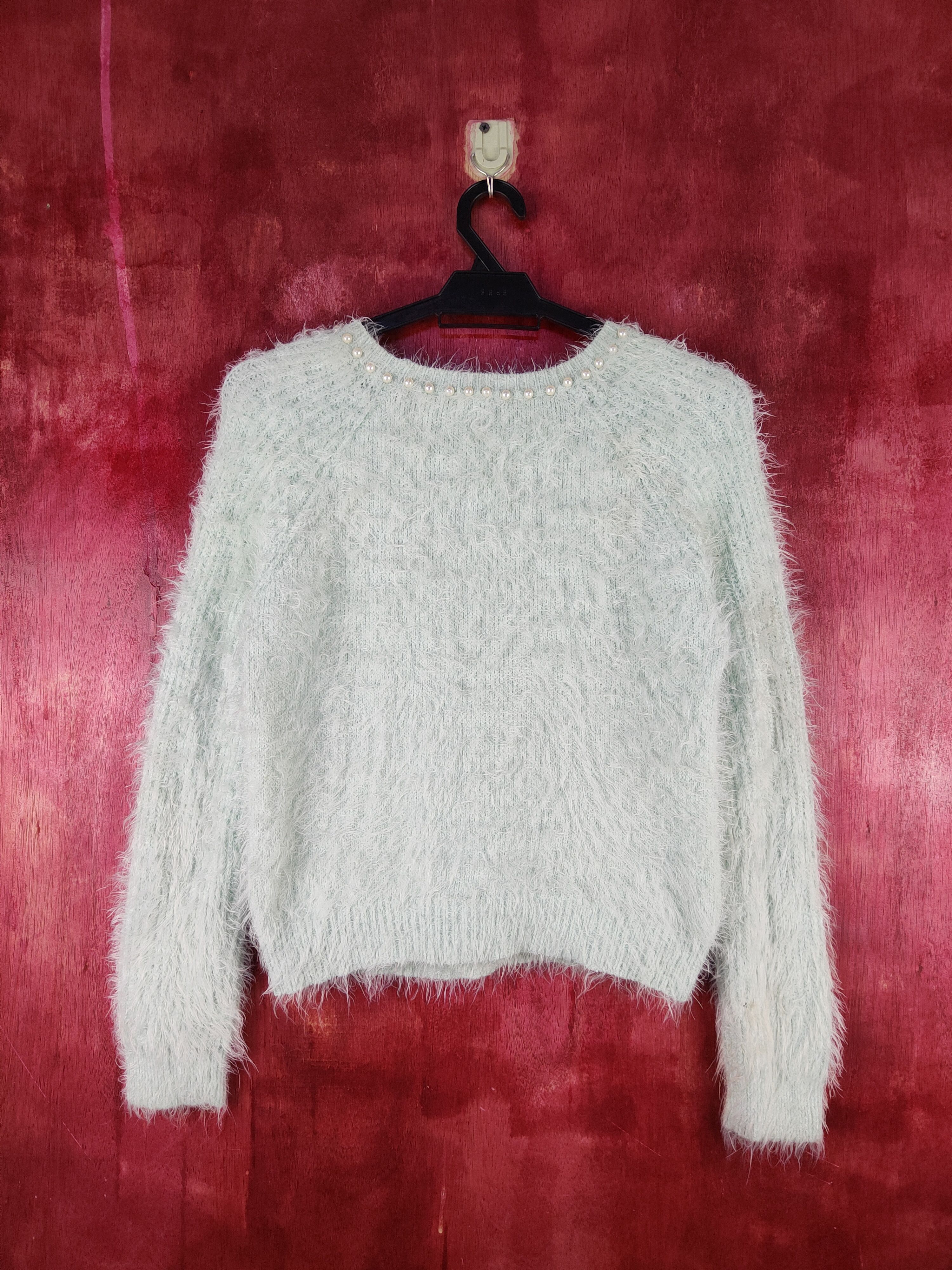 Homespun Knitwear Ingni Mint Green Shag Shaggy Fur Mohair Knitwear #S2107 Size S / US 4 / IT 40 - 8 Thumbnail