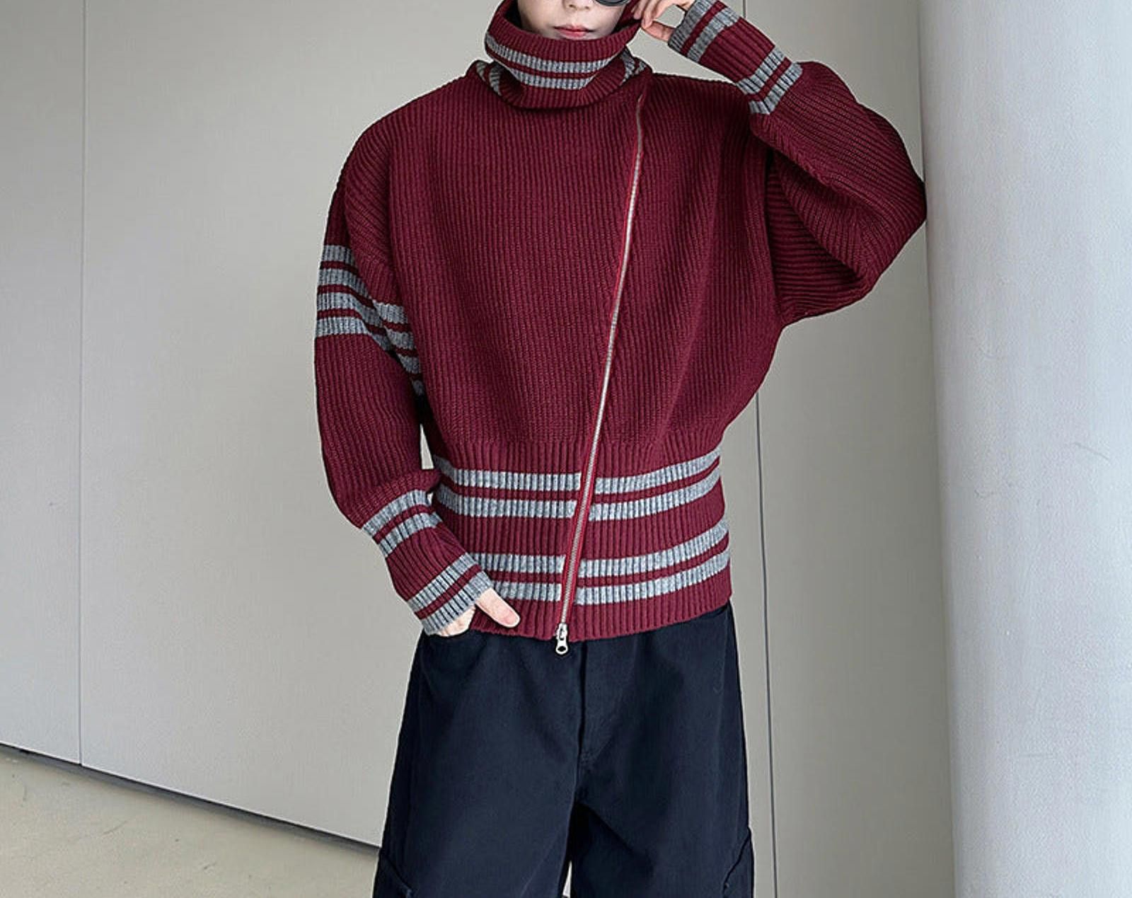 Japanese Brand Striped Ribbed Turtleneck Sweater, Relaxed Fit Knitwear Size US M / EU 48-50 / 2 - 6 Thumbnail