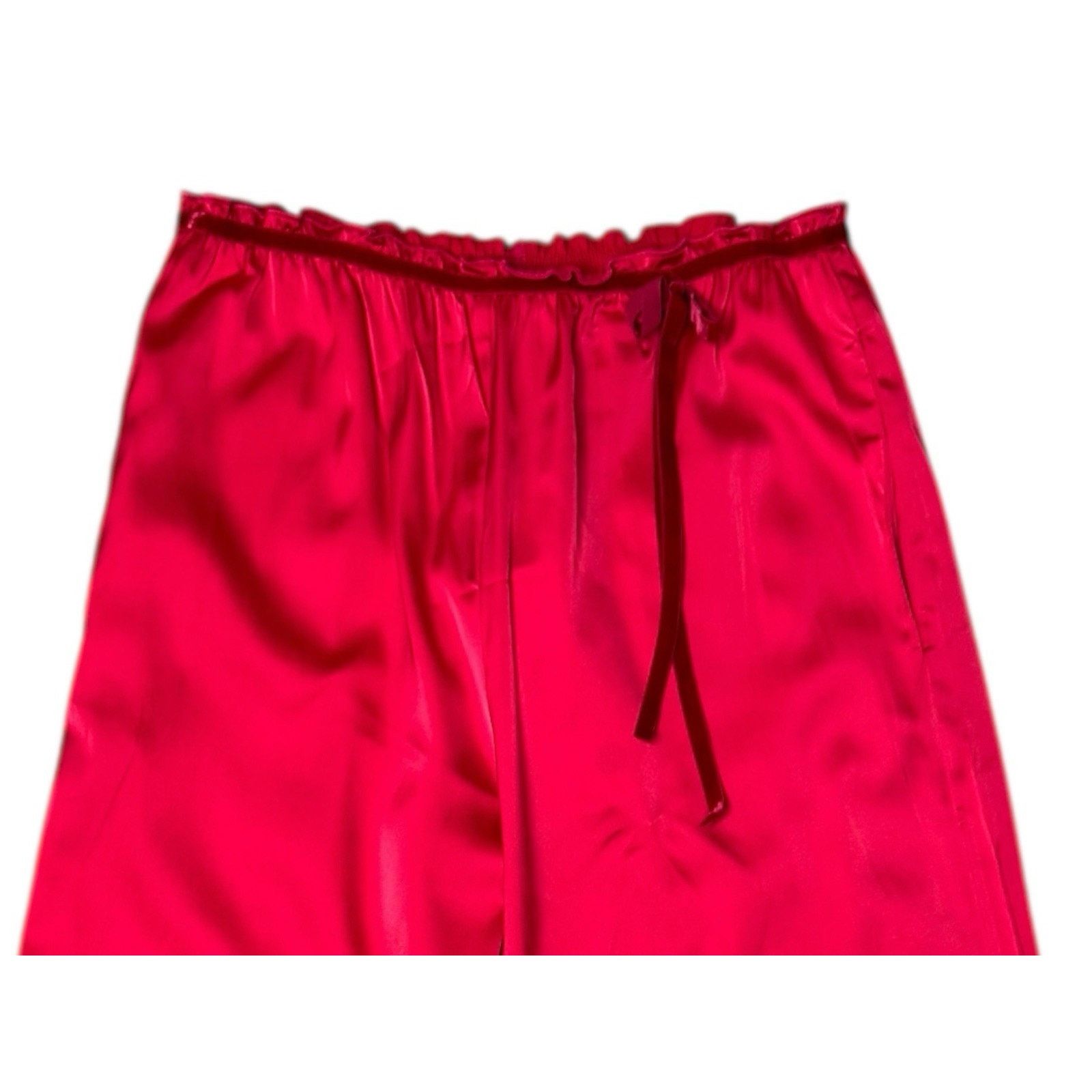 Other Kitagi NEW Red Wide Leg Cropped Satin Pants Bow Detail Size 30" / US 8 / IT 44 - 2 Thumbnail