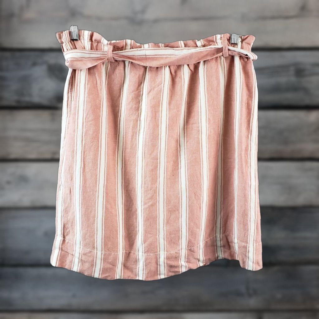 Loft VINTAGE Ann Taylor LOFT Skirt Women Sz M Pink White Linen Blend Faux Button Front Short Pencil 90s Womens Size 32" / US 10 / IT 46 - 1 Thumbnail