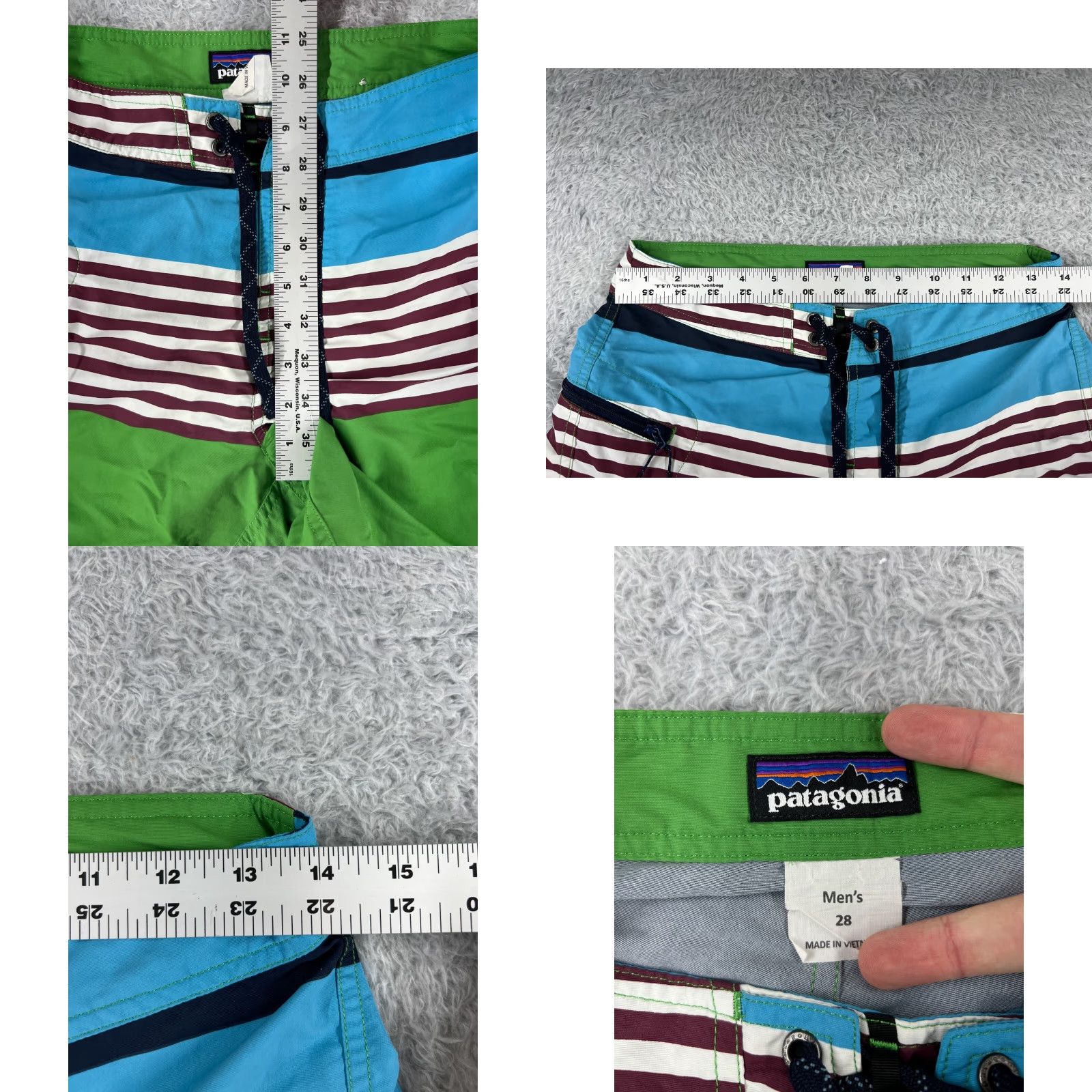 Patagonia Patagonia Board Shorts Mens 28 Blue Green Stripe Nylon 100% Beach Pockets Zipper Surfing Size US 28 / EU 44 - 8 Thumbnail