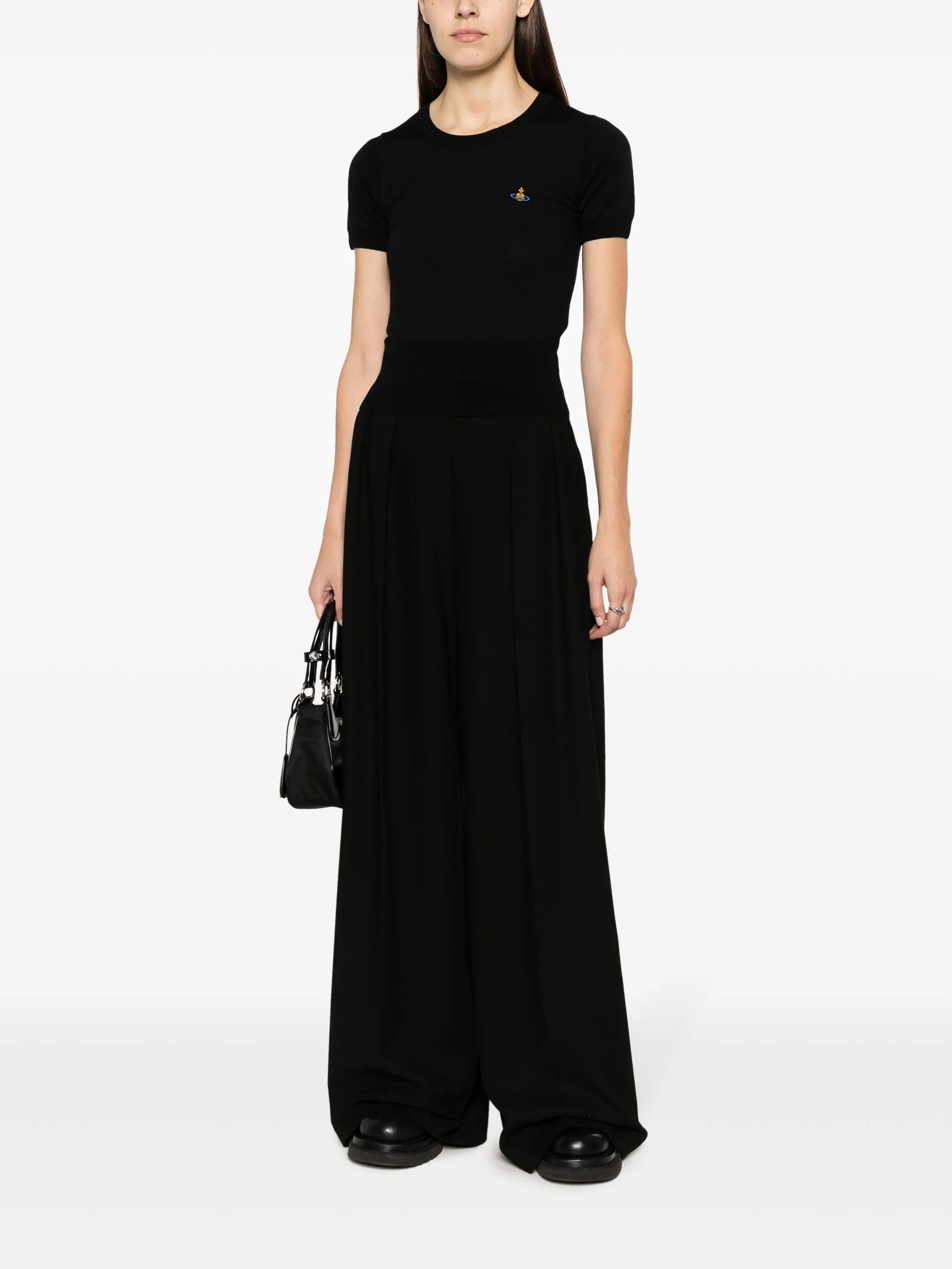 Vivienne Westwood o1f1d3z0226 Bea Logo Knitted T-Shirt in Black Size S / US 4 / IT 40 - 2 Thumbnail