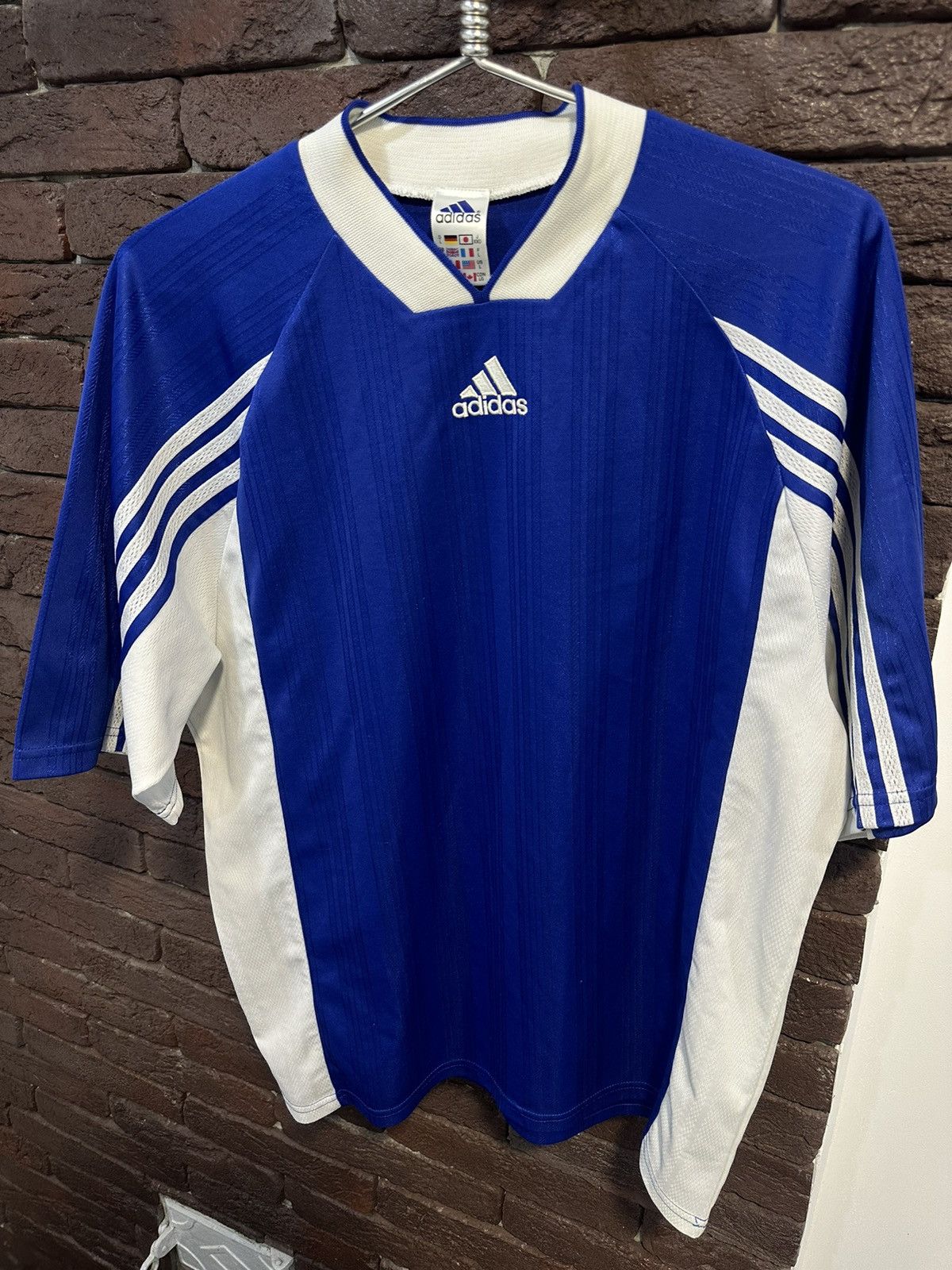 Pre-owned Adidas X Vintage Adidas T Shirt Oversize 90's Centre Logo In Blue