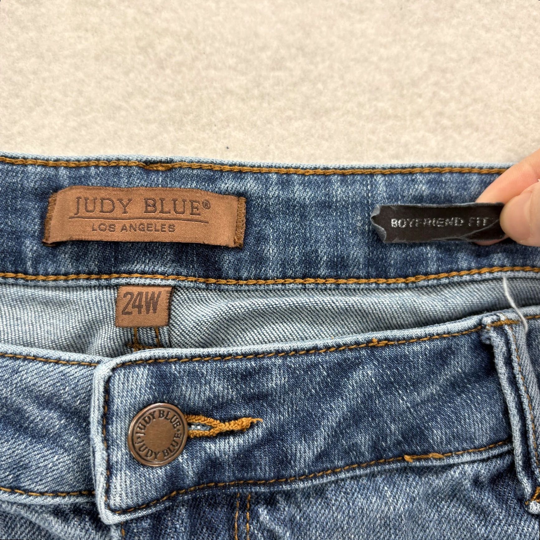 Denime Judy Blue Jeans 24W Boyfriend Fit Ankle Distressed Hem Blue Denim Preppy Womens Size 42" / US 20 - 4 Thumbnail