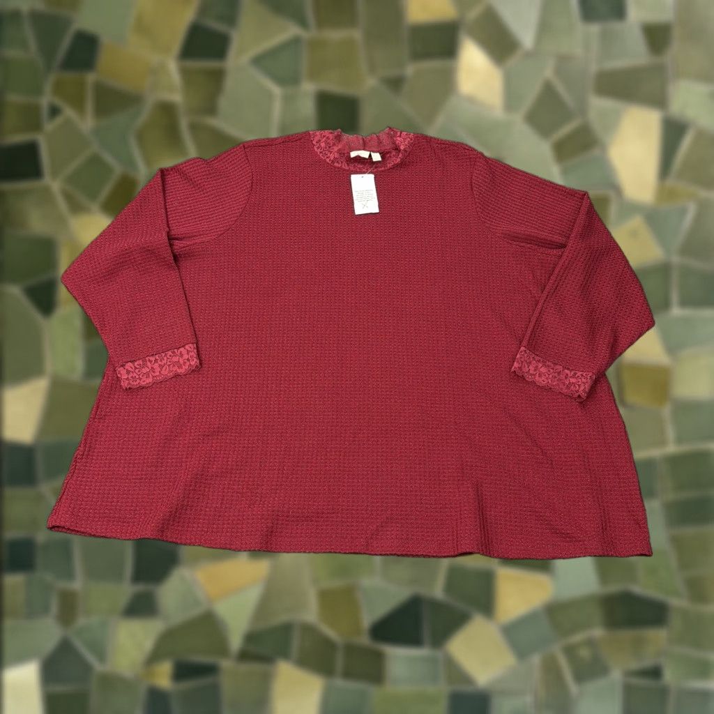 Vintage LOGO Lori Goldstein Sweater 5X Red Mock Neck Waffle Knit Lace Womens Size XXL / US 16-18 / IT 52-54 - 1 Thumbnail