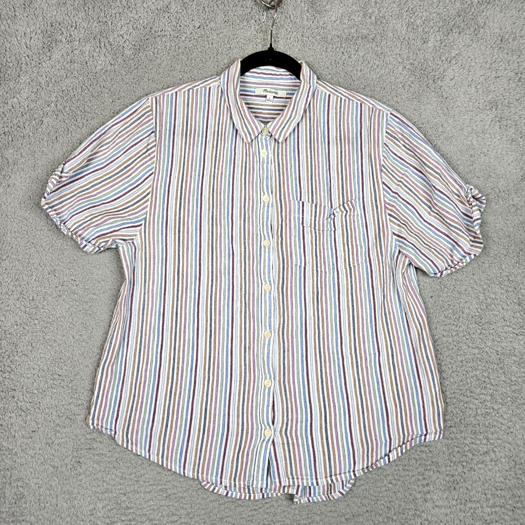 Madewell Madewell Button-Up Short Sleeve Striped Cotton Blouse Women S Regular Multicolor Shirt Size S / US 4 / IT 40 - 2 Thumbnail
