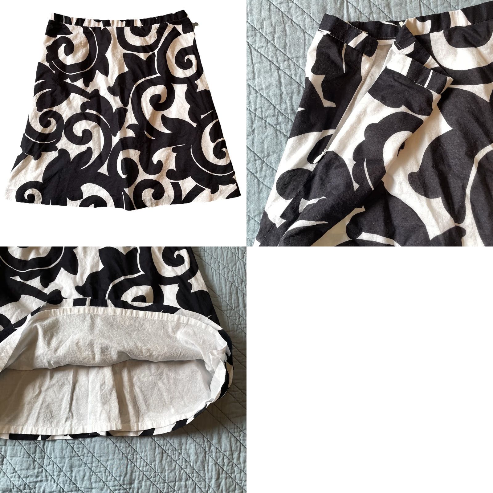 J.Crew J.CREW Black White Scroll Print Swirls Skirt Zip 100% Cotton Lined Size 4 Womens Skirt Above Knee Vintage: No Size 27" / US 4 / IT 40 - 8 Thumbnail