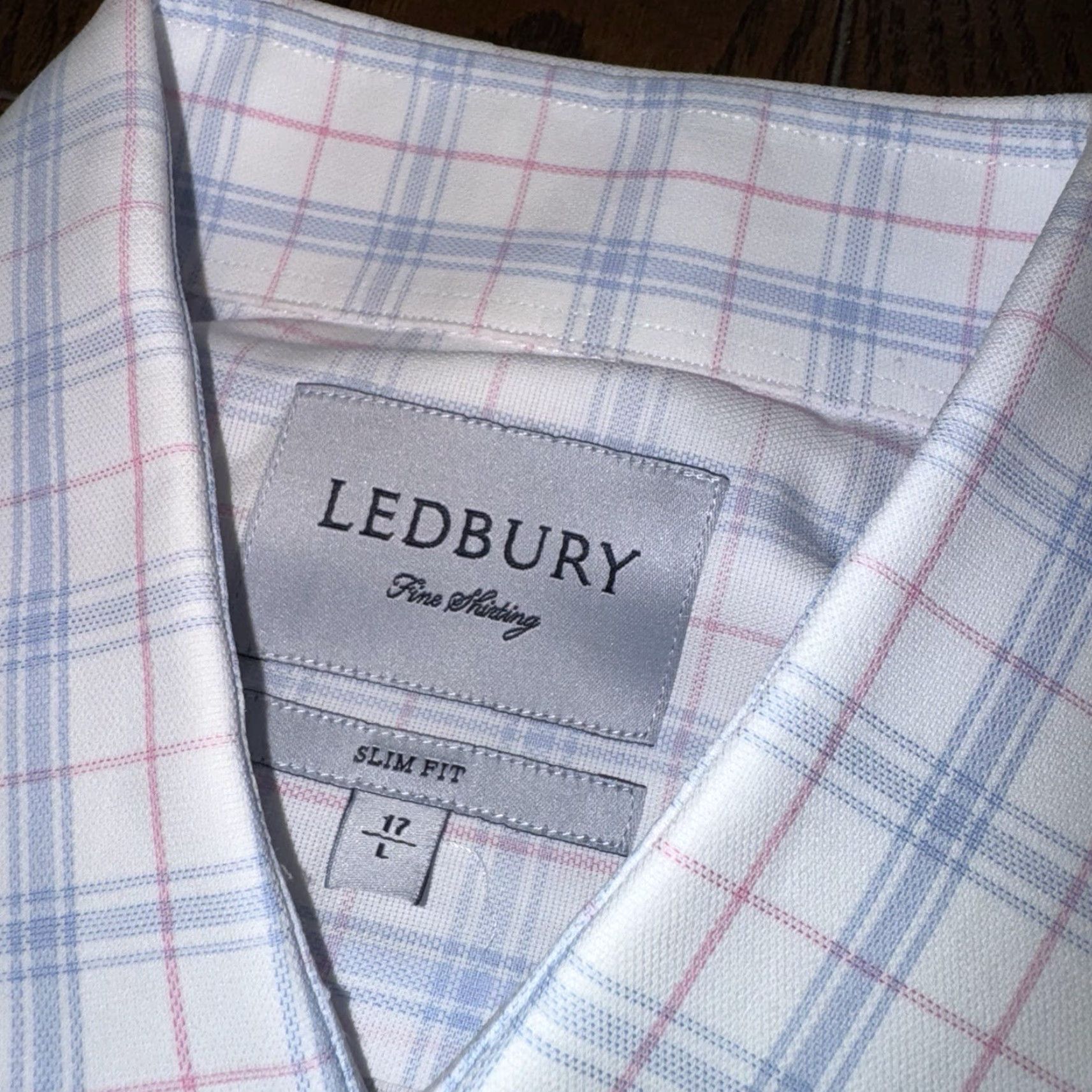 Pinko Ledbury Shirt Long Sleeve Button-Up Plaid Slim Fit Large 17 White Blue Pink Men Button Front, 100% Cotton, Regular 32.5x24.5, Slimming Size US XL / EU 56 / 4 - 3 Thumbnail