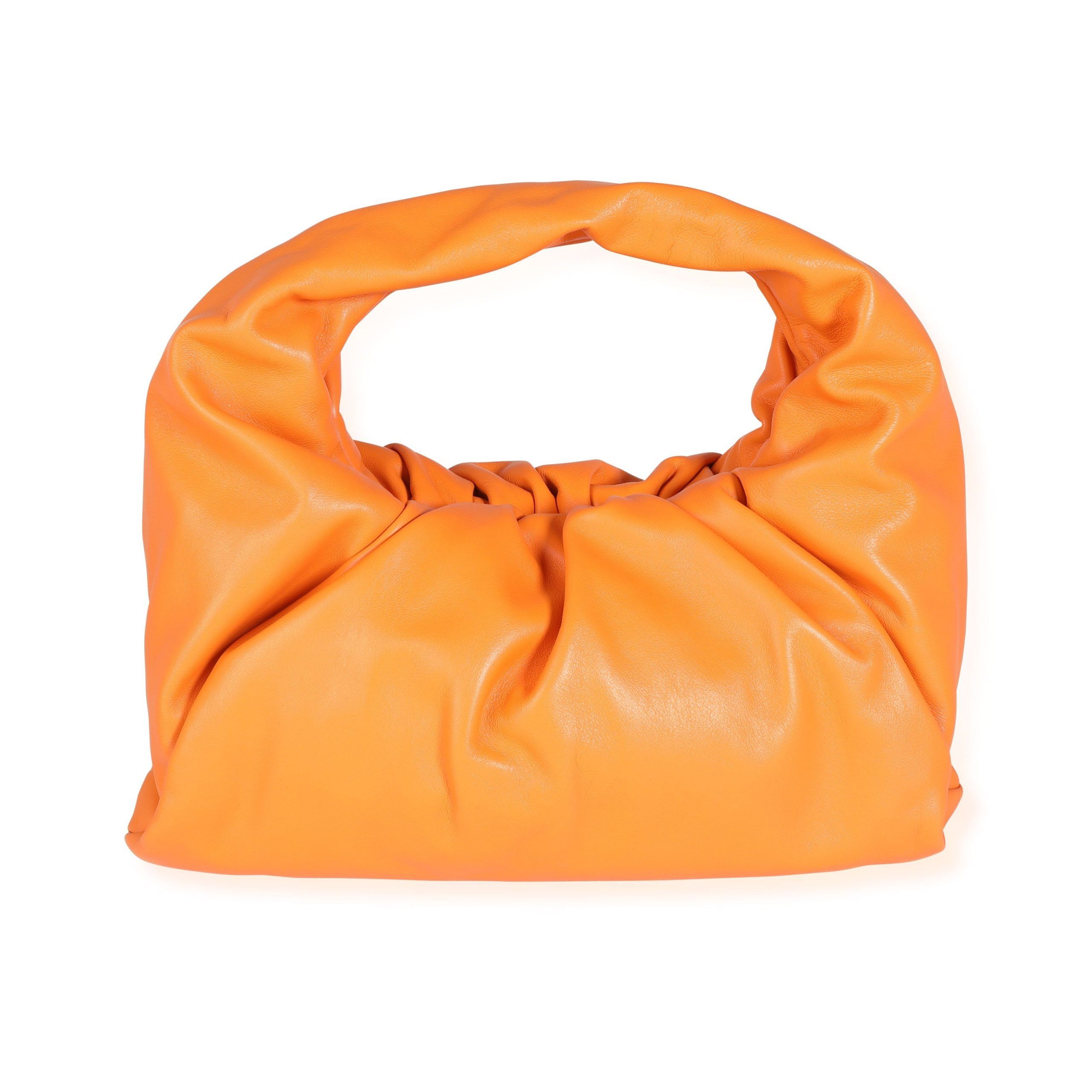 image of Bottega Veneta Light Orange Calfskin Leather Shoulder Pouch Bag, Women's