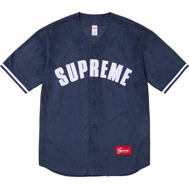 image of Supreme Ultrasuede Mesh Baseball Jersey in Navy, Men's (Size Small)