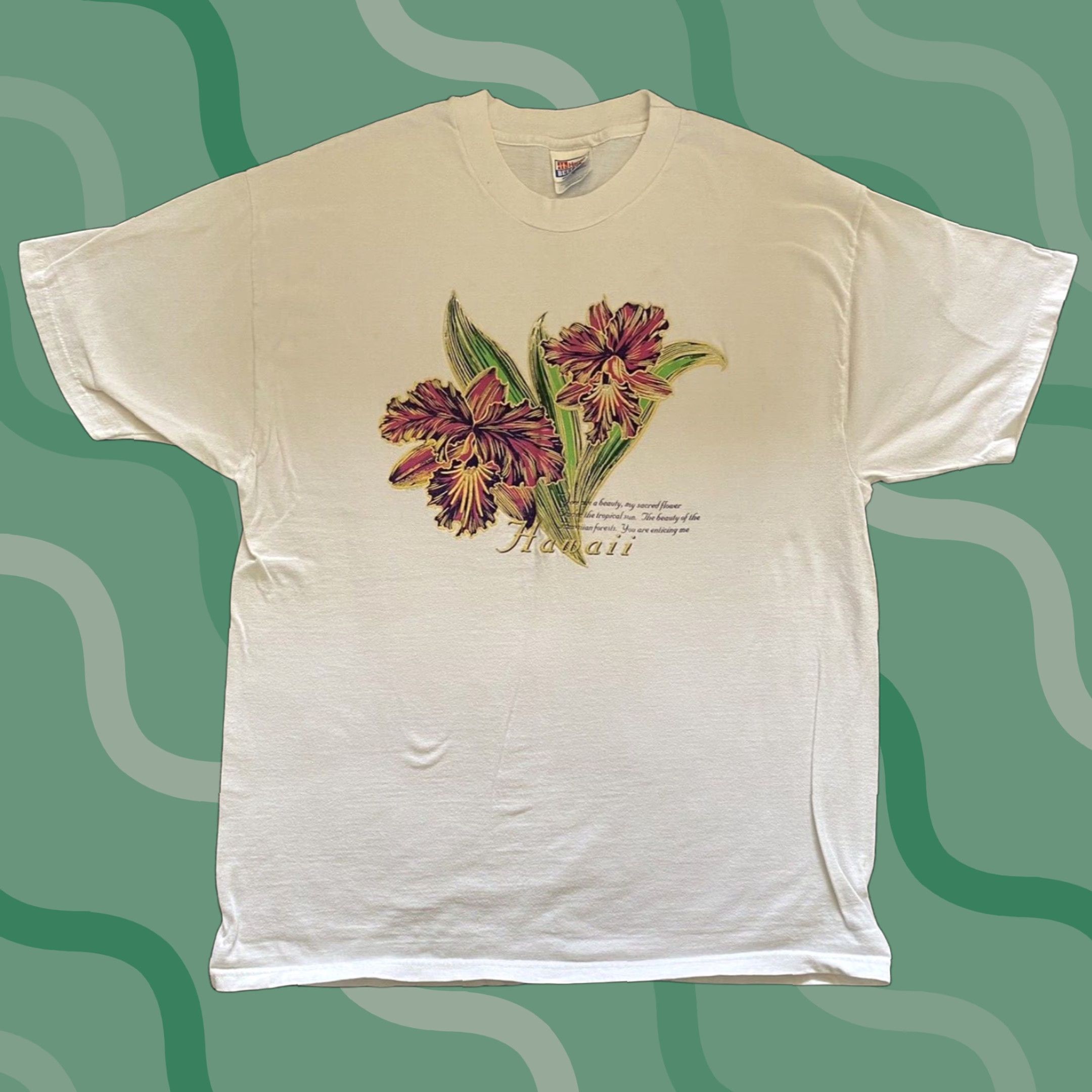Hanes VINTAGE Hanes Beefy T-Shirt Hawaii Flowers White XL Adult Short Sleeve Men's 46-48 Size US XL / EU 56 / 4 - 1 Thumbnail
