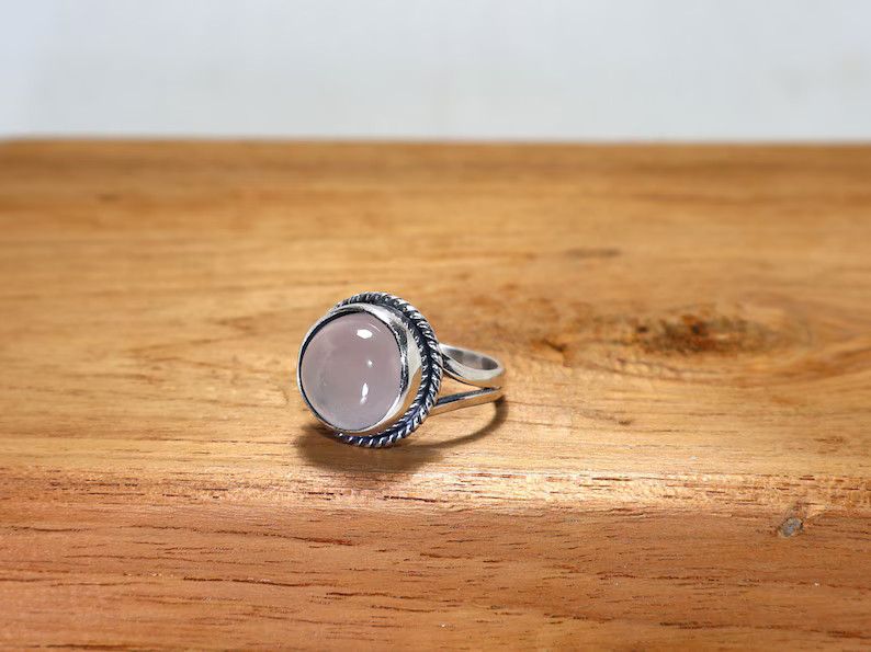 Handmade Handmade Rose Quartz Ring: 925 Sterling Silver Gemstone Ring Size ONE SIZE - 4 Thumbnail
