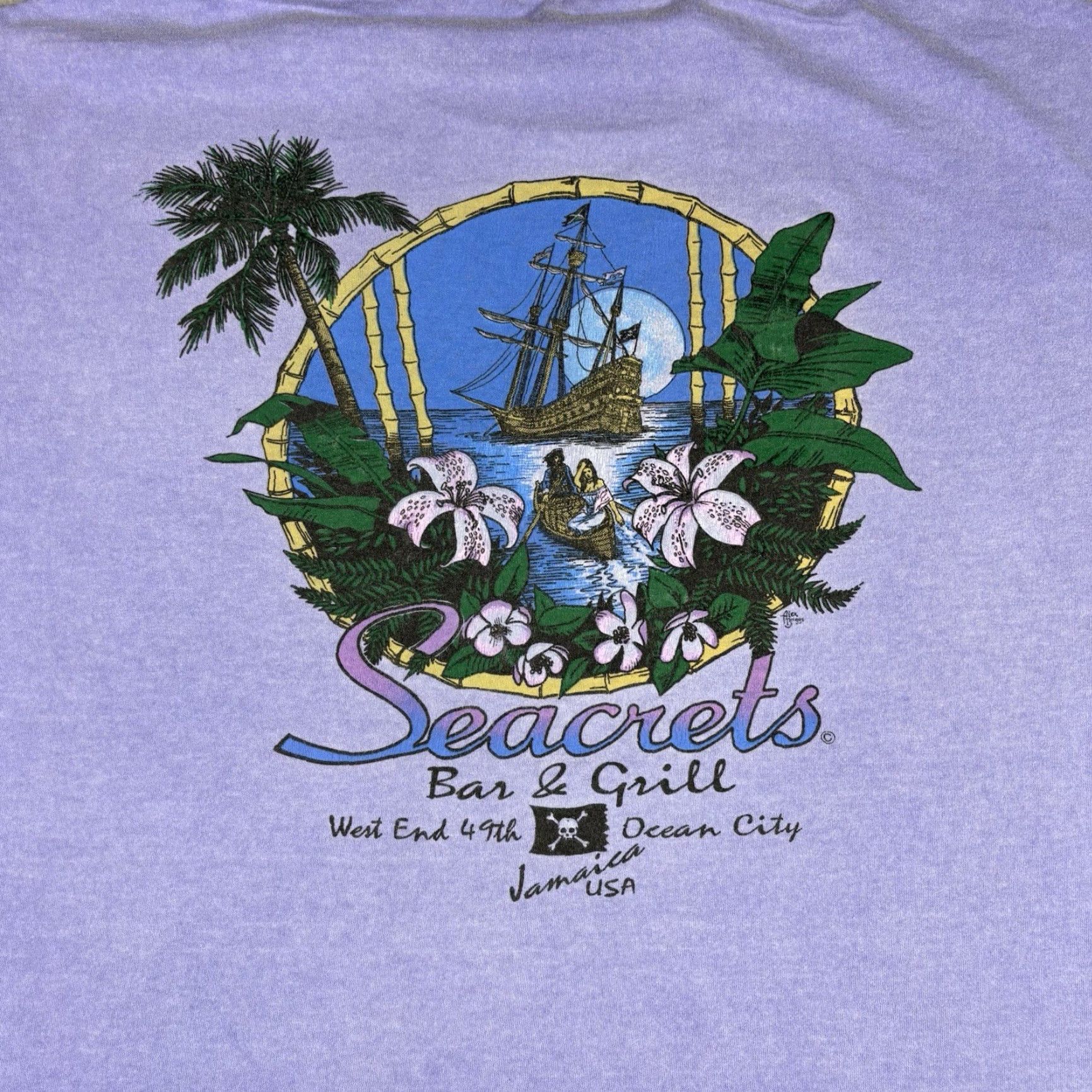 Anvil VINTAGE Seacrets Bar Promo T Shirt Purple Dyed Single Stitch Adult XL 1990s Art Nike? Size US XL / EU 56 / 4 - 6 Thumbnail