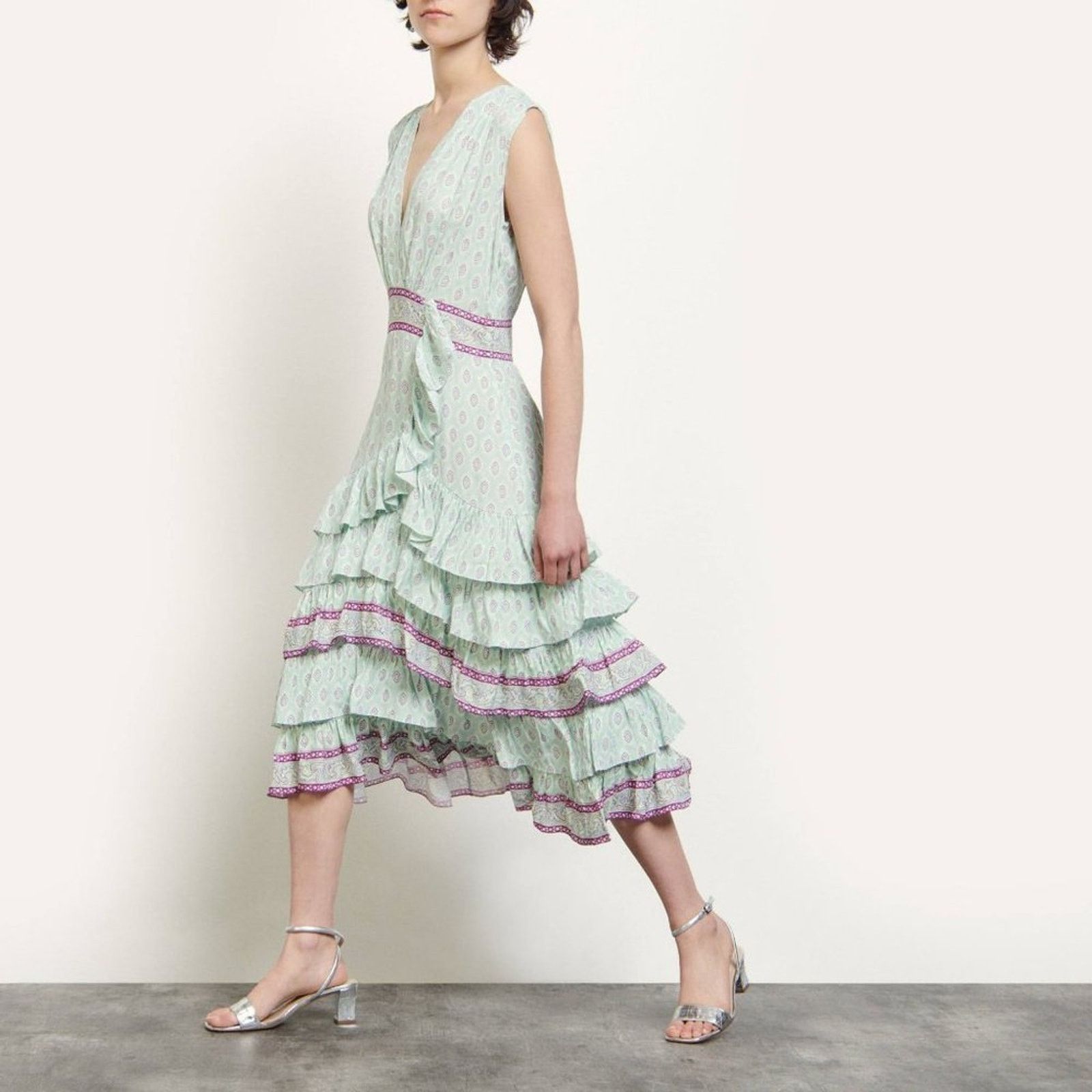Sandro NWT Sandro Paris Ruffle Tiered Midi Dress Sleeveless Size S / US 4 / IT 40 - 1 Thumbnail