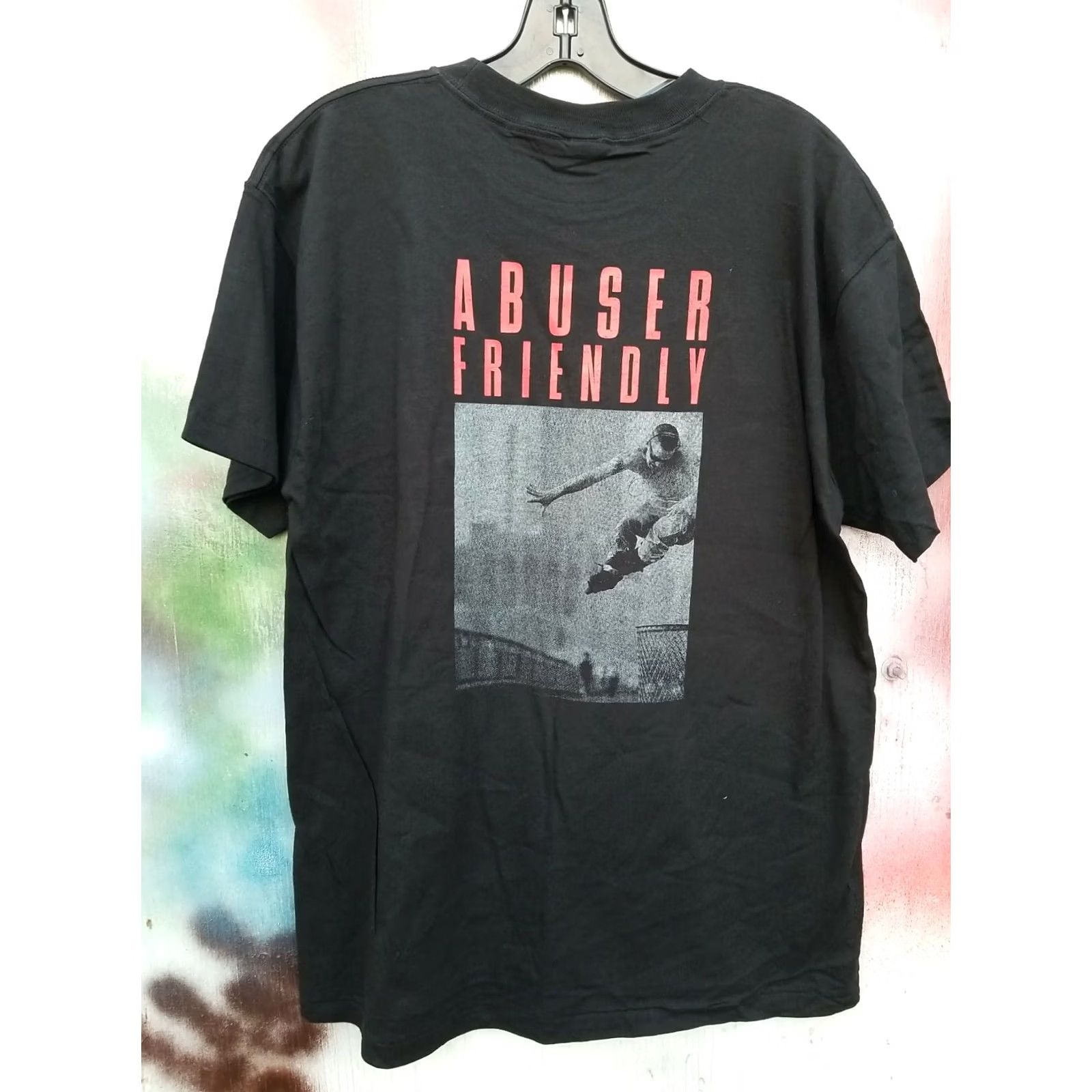 Anvil VINTAGE 90s AIWA ABUSER FRIENDLY CROSS TRAINER SKATE ROLLERBLADES Large Shirt USA Friends Graphic Tee Black L Men Short Sleeve 100% Cotton Deadstock Size US L / EU 52-54 / 3 - 2 Thumbnail