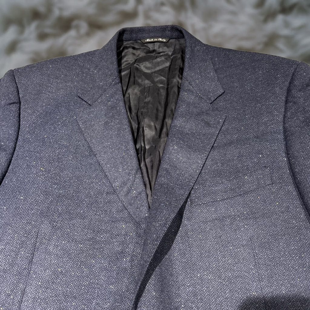 Canali VINTAGE Canali Blazer Mens 46 R Blue Herringbone Speckled Tweed Wool Cashmere Blue Label Size 46R - 1 Thumbnail