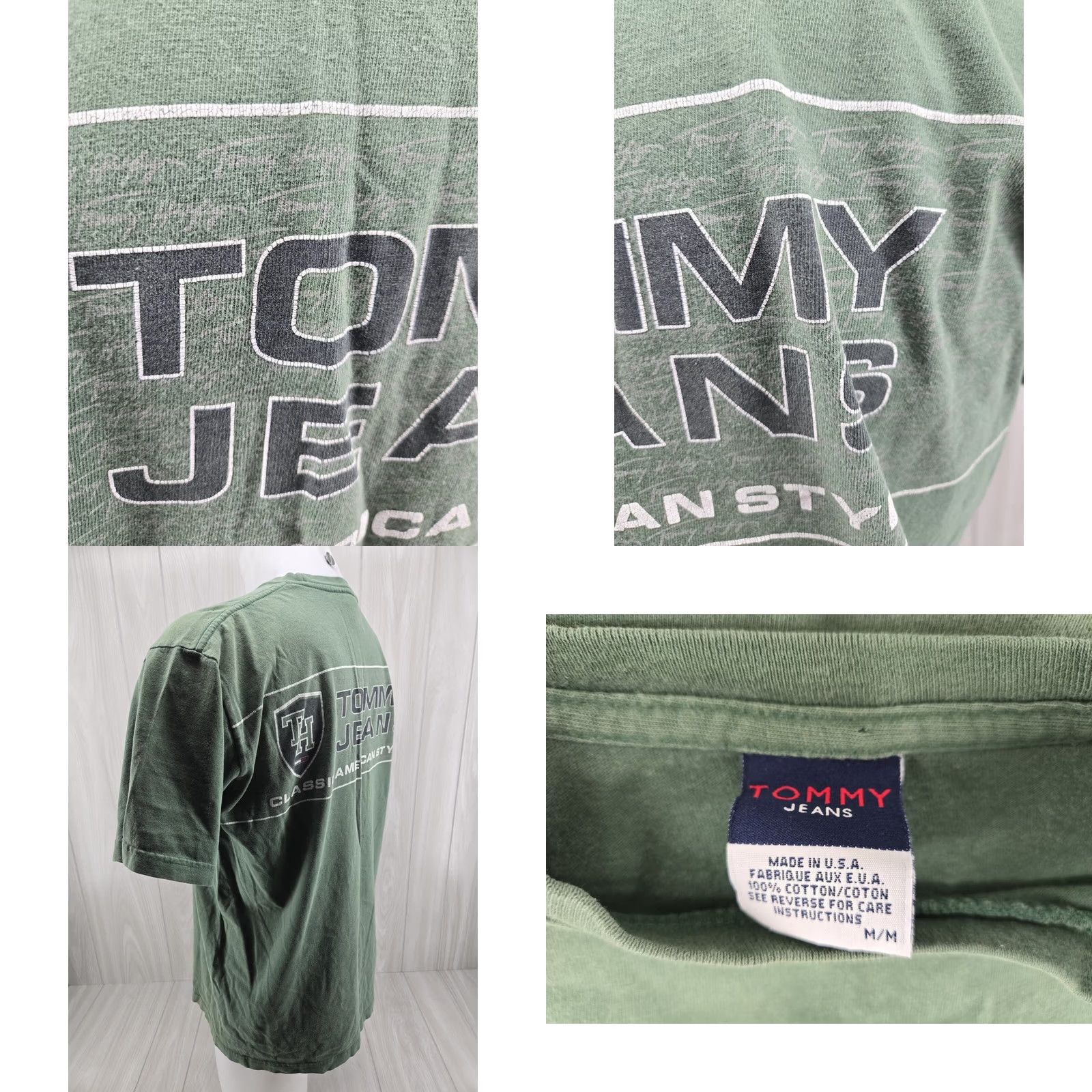 Tommy Hilfiger VINTAGE Tommy Hilfiger Jeans T-Shirt Mens Medium Green Made In USA Logo 90s Hippie All Seasons Adults Mens Size US M / EU 48-50 / 2 - 9 Thumbnail