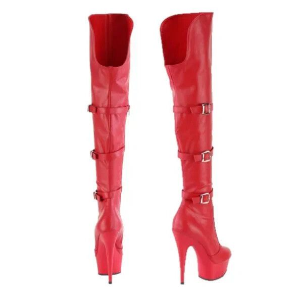 Delight 3018 Red Vegan Leather OTK Over the Knee Platform Th