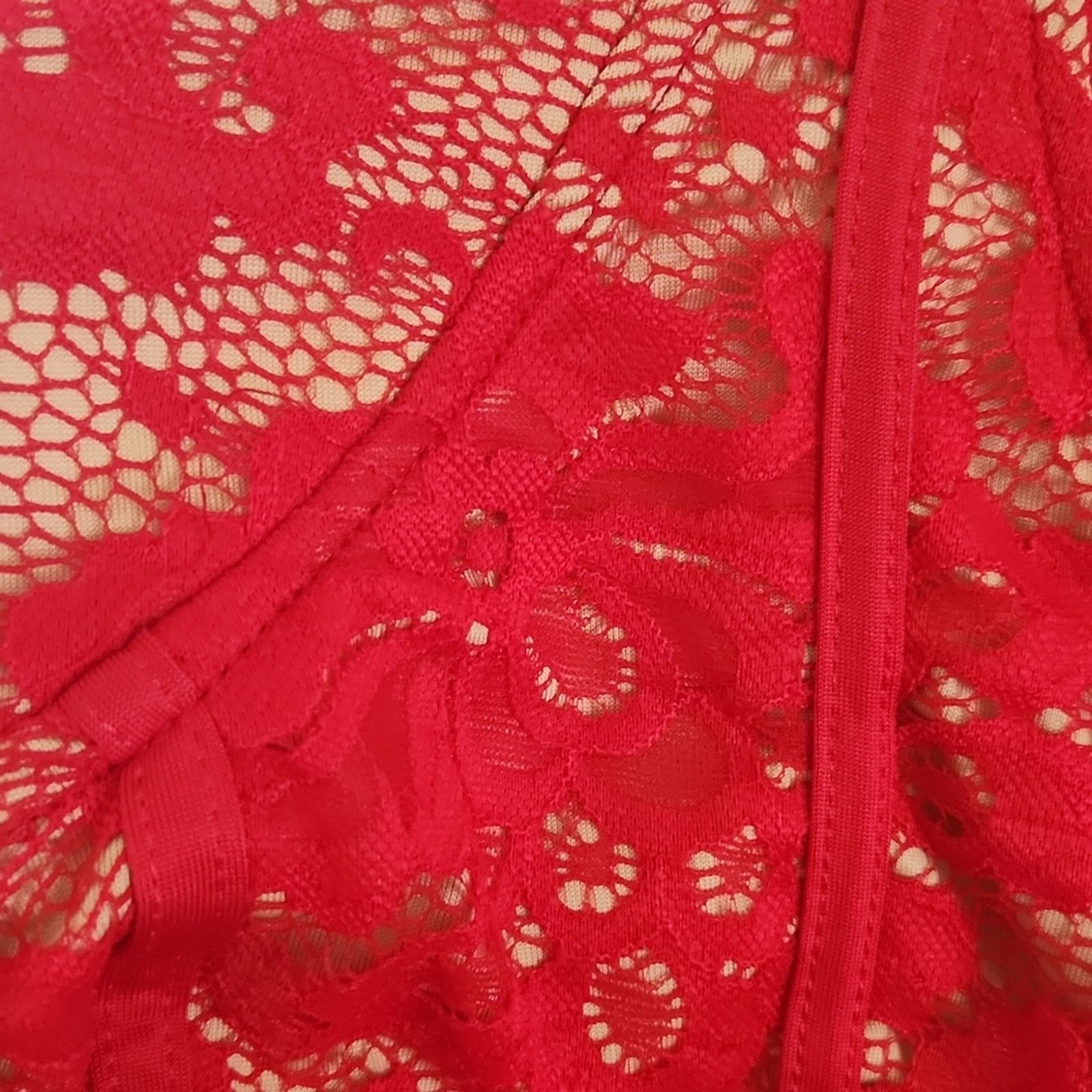Shein Red Lace ☆ Sheer Illusion ☆ Bustier Style Crop Top 5x ☆ NWT Size 4XL / US 24-26 - 5 Thumbnail