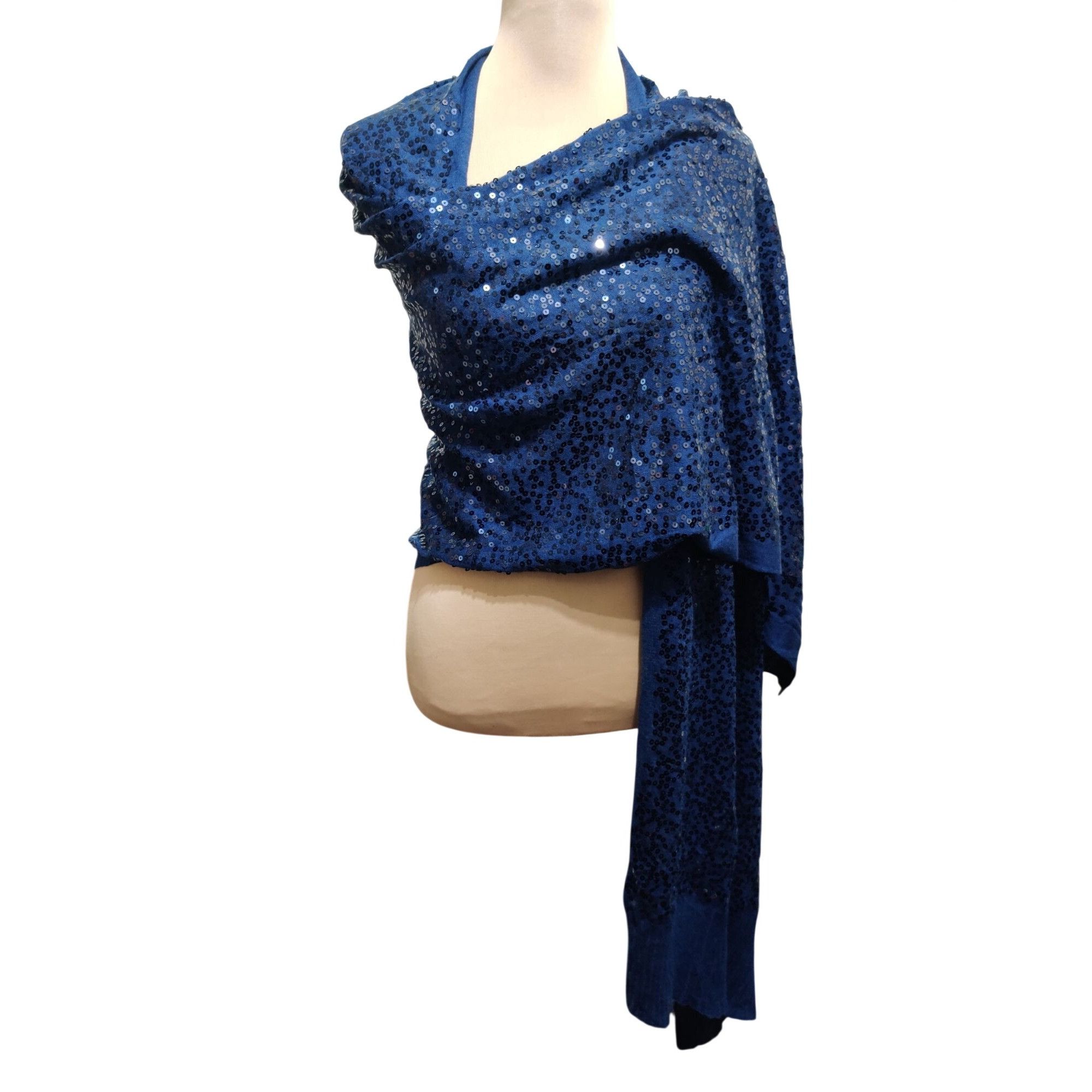 Other IMAN Navy Blue Sequin Knit Shawl Wrap Scarf Sparkle Formal E Size ONE SIZE - 3 Thumbnail