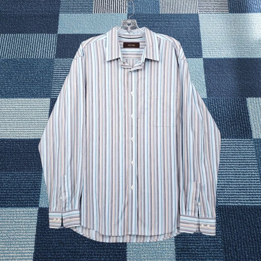 Tasso Elba Tasso Elba Shirt Mens XL Blue Gray Striped Button Long Sleeve Size US XL / EU 56 / 4 - 1 Thumbnail
