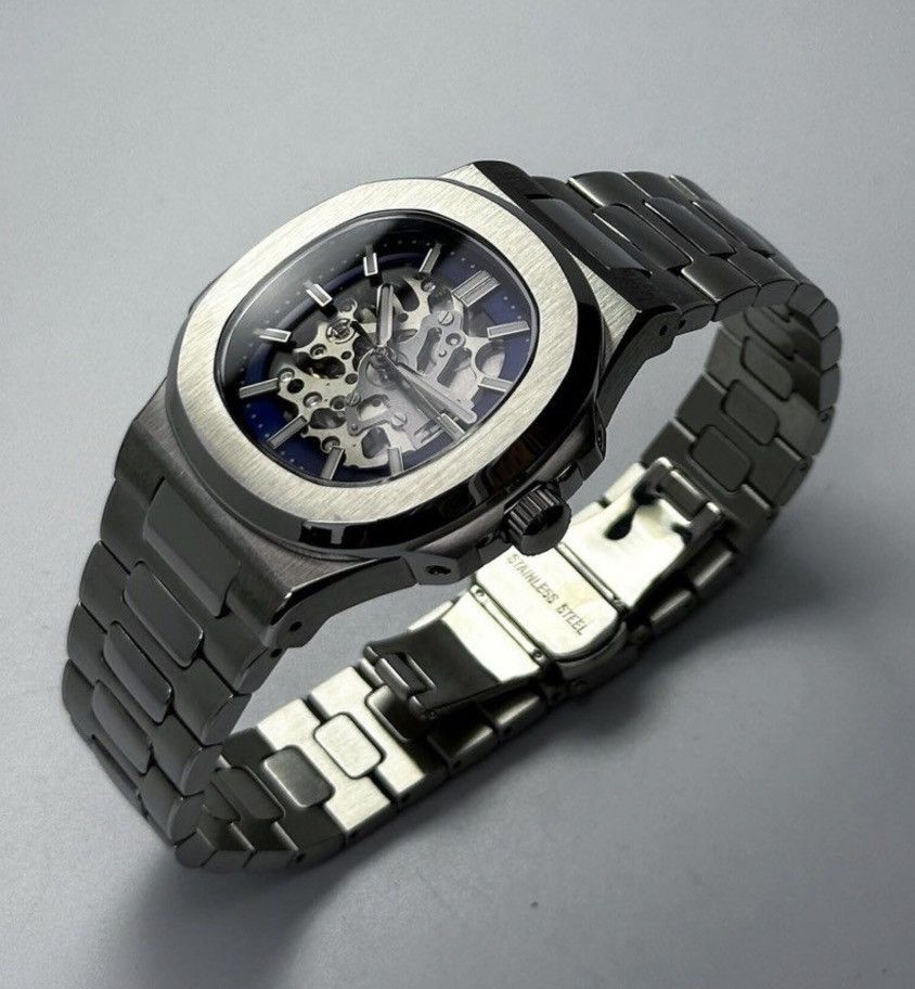 Japanese Brand Seiko Mod Nautilus Blue Skeleton Dial Steel Watch 41mm Size ONE SIZE - 4 Thumbnail