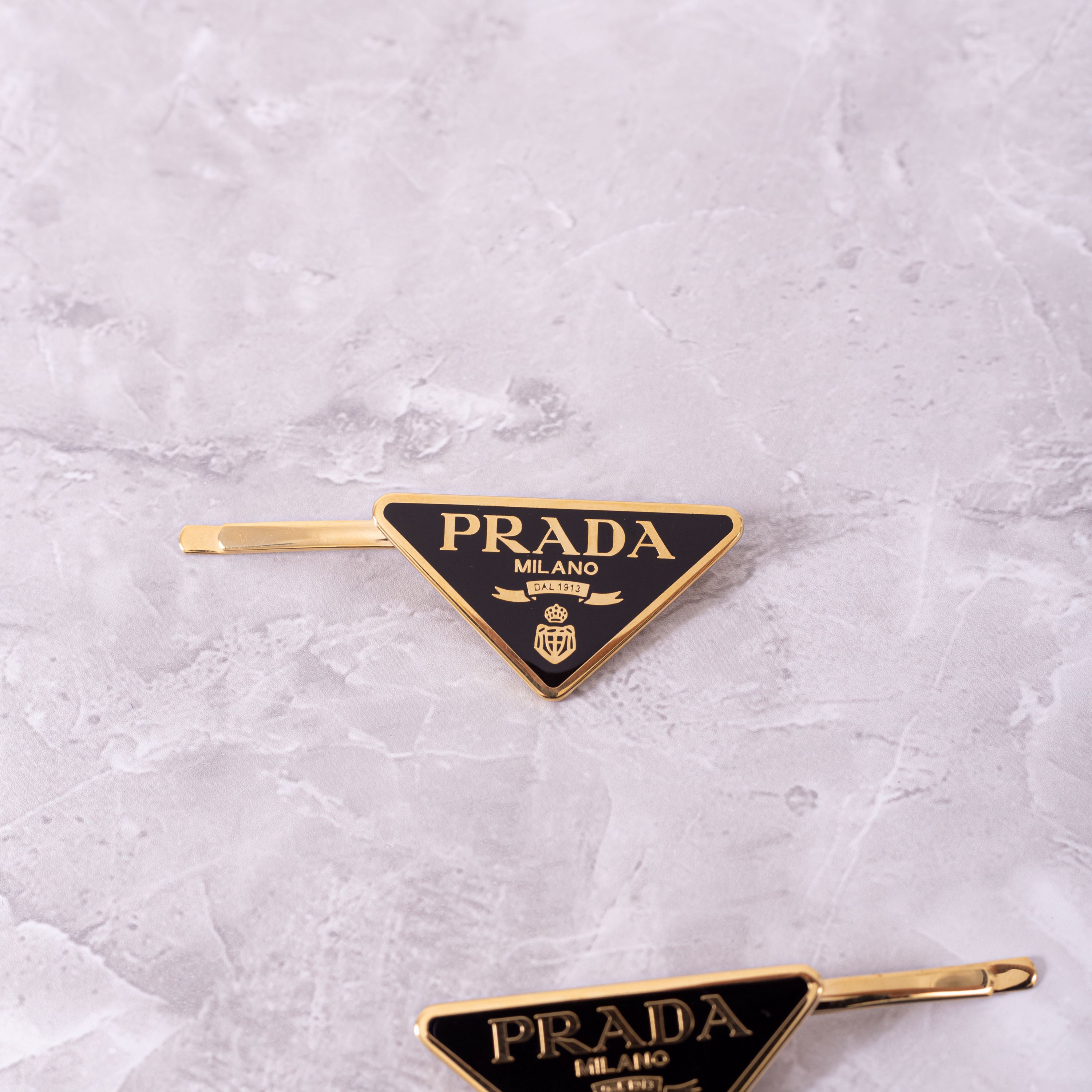 Prada PRADA Set Of 2 Logo Hair Clips BLACK/GOLD Size ONE SIZE - 3 Thumbnail