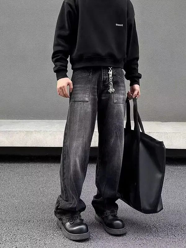 VIBE High Street Washed Loose Black Straight Leg Wide Leg Jeans Size US 30 / EU 46 - 5 Thumbnail