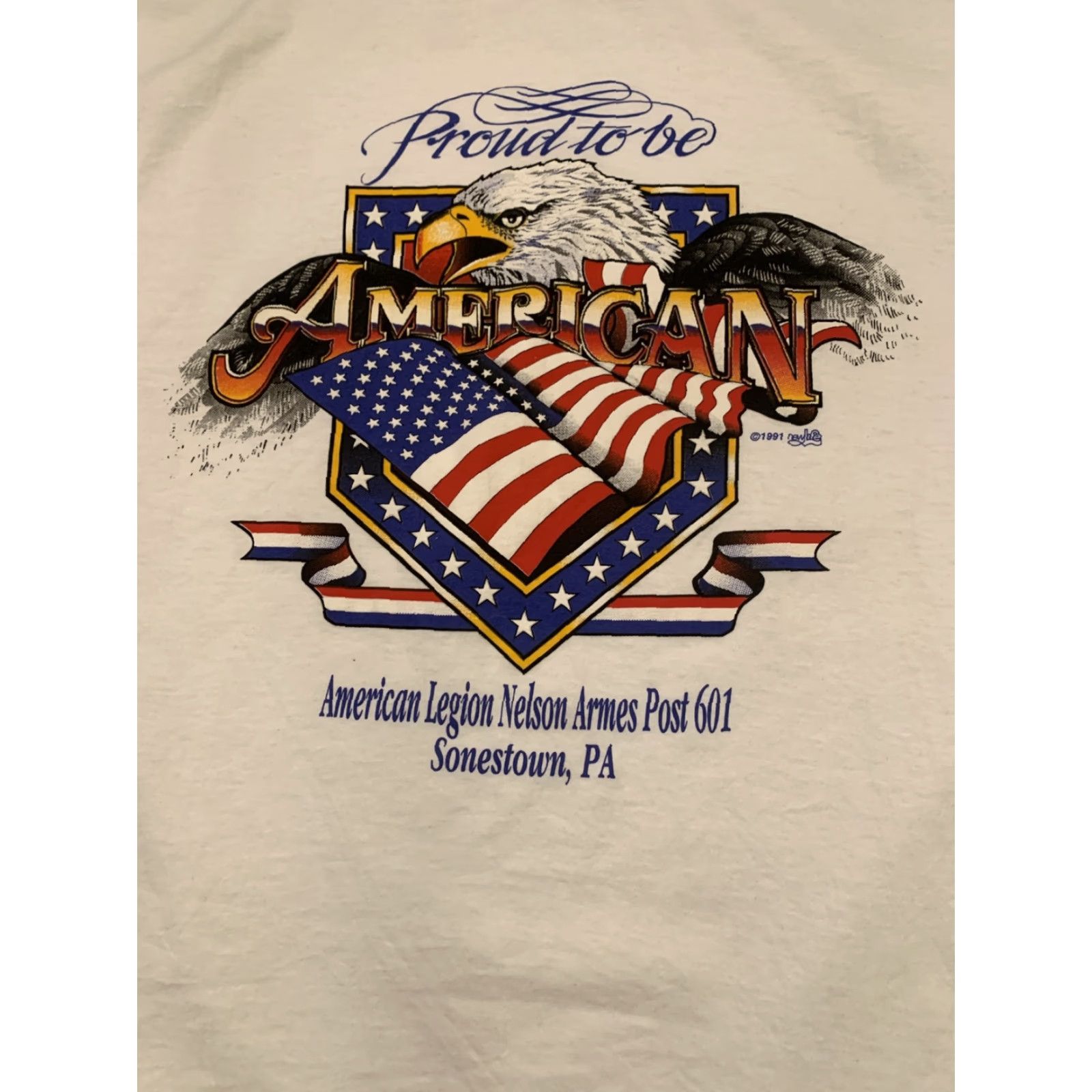 Vintage VINTAGE Proud to be an American American Legion Sonestown PA T Shirt Adult Large White 1991 Mens Size US L / EU 52-54 / 3 - 2 Thumbnail