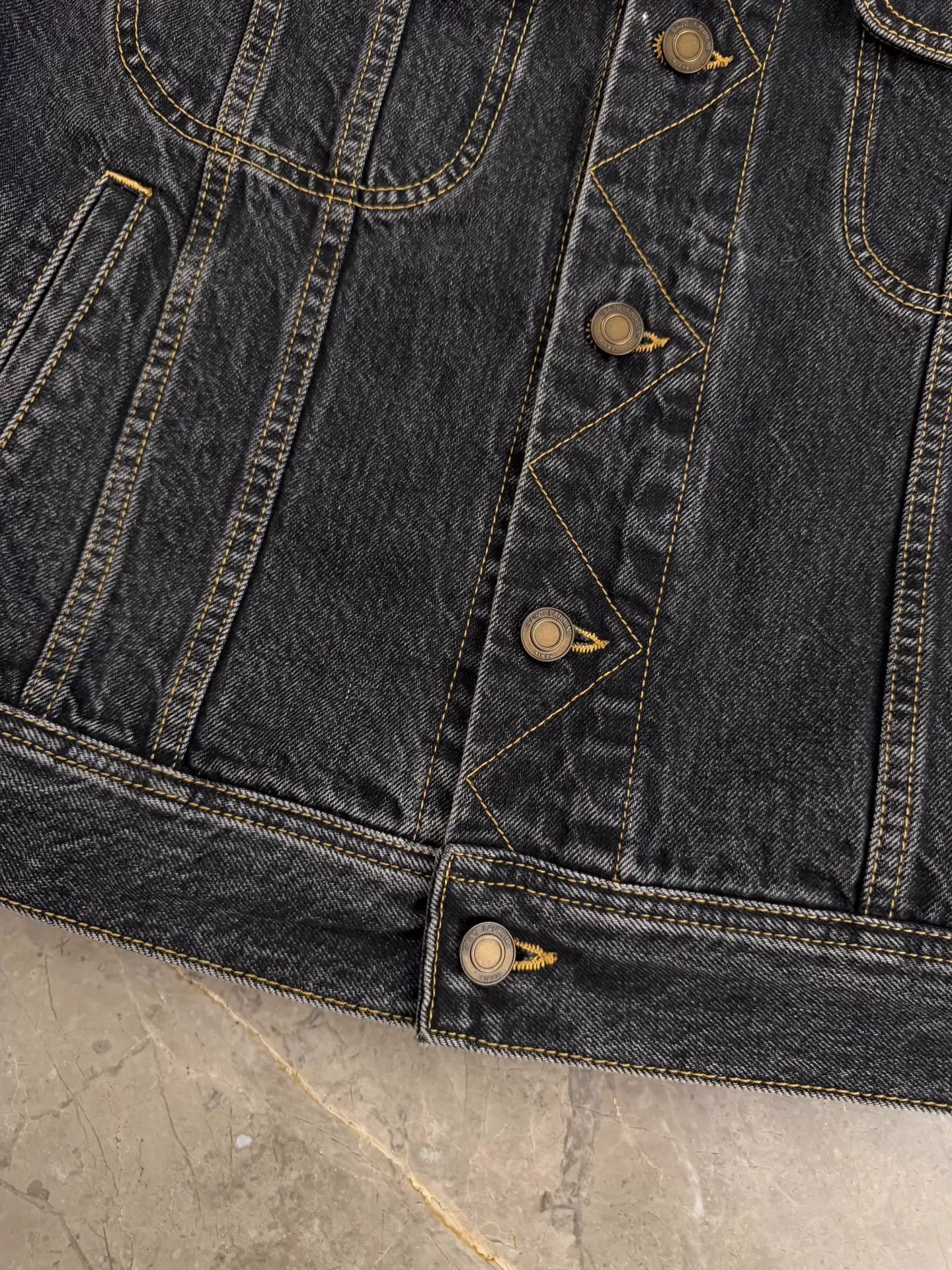 Saint Laurent Paris SLP Black Washed Denim Yellow Stitch Jacket S Size US S / EU 44-46 / 1 - 6 Thumbnail